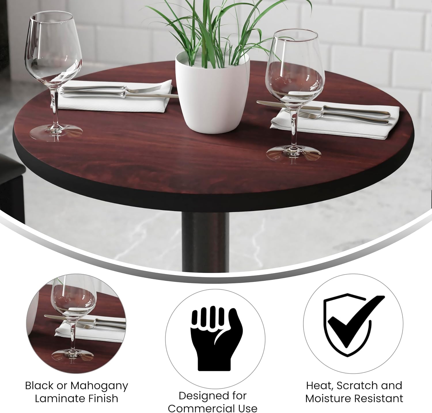 Flash Furniture 24" Round Reversible Table Top, Black/Mahogany | Reversible Laminate Top, Durable Construction, Commercial Use