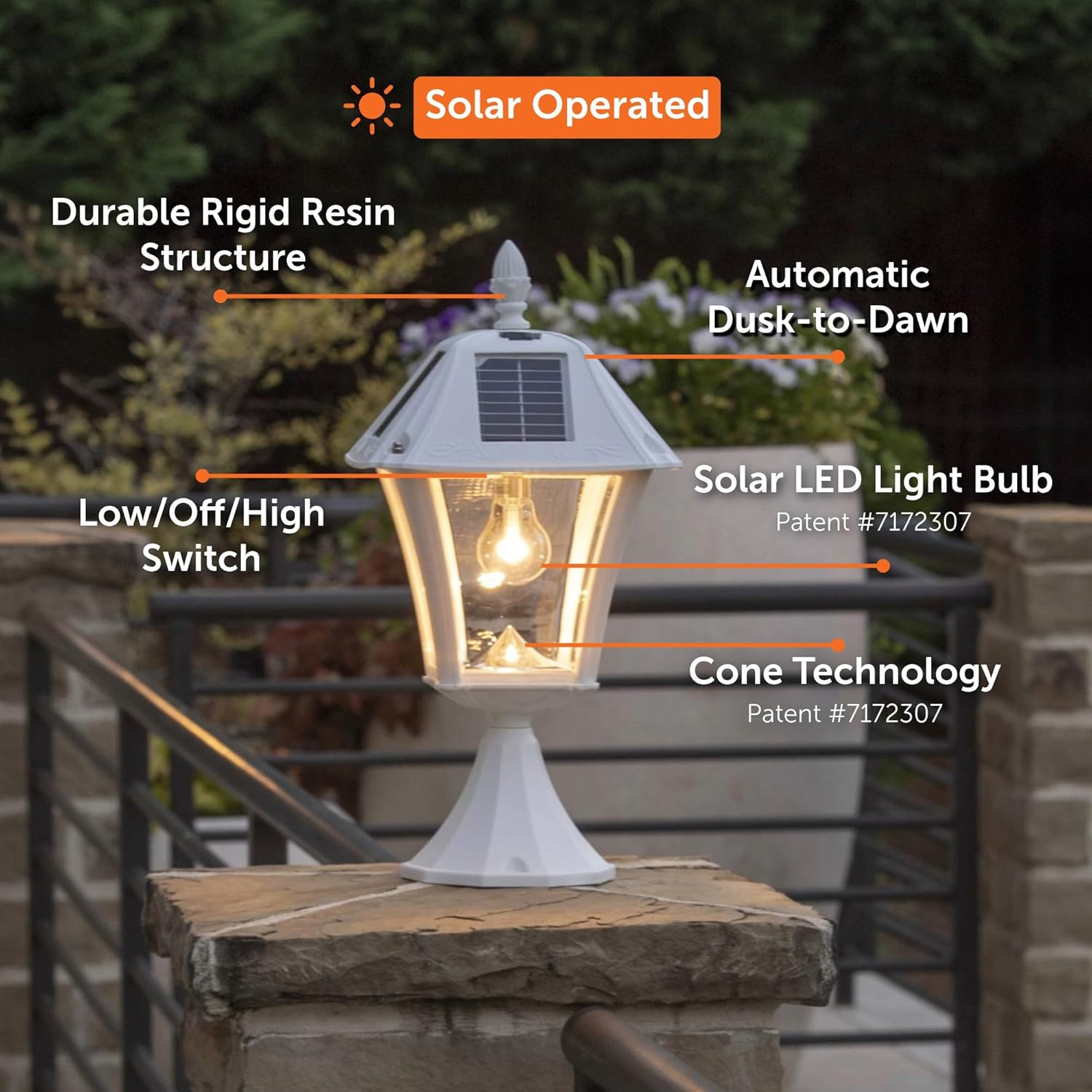 Gama Sonic Baytown II Bulb White Outdoor Solar Light, Single Post Light with 3 Mounting Options, 3in. Fitter for Lamp Posts