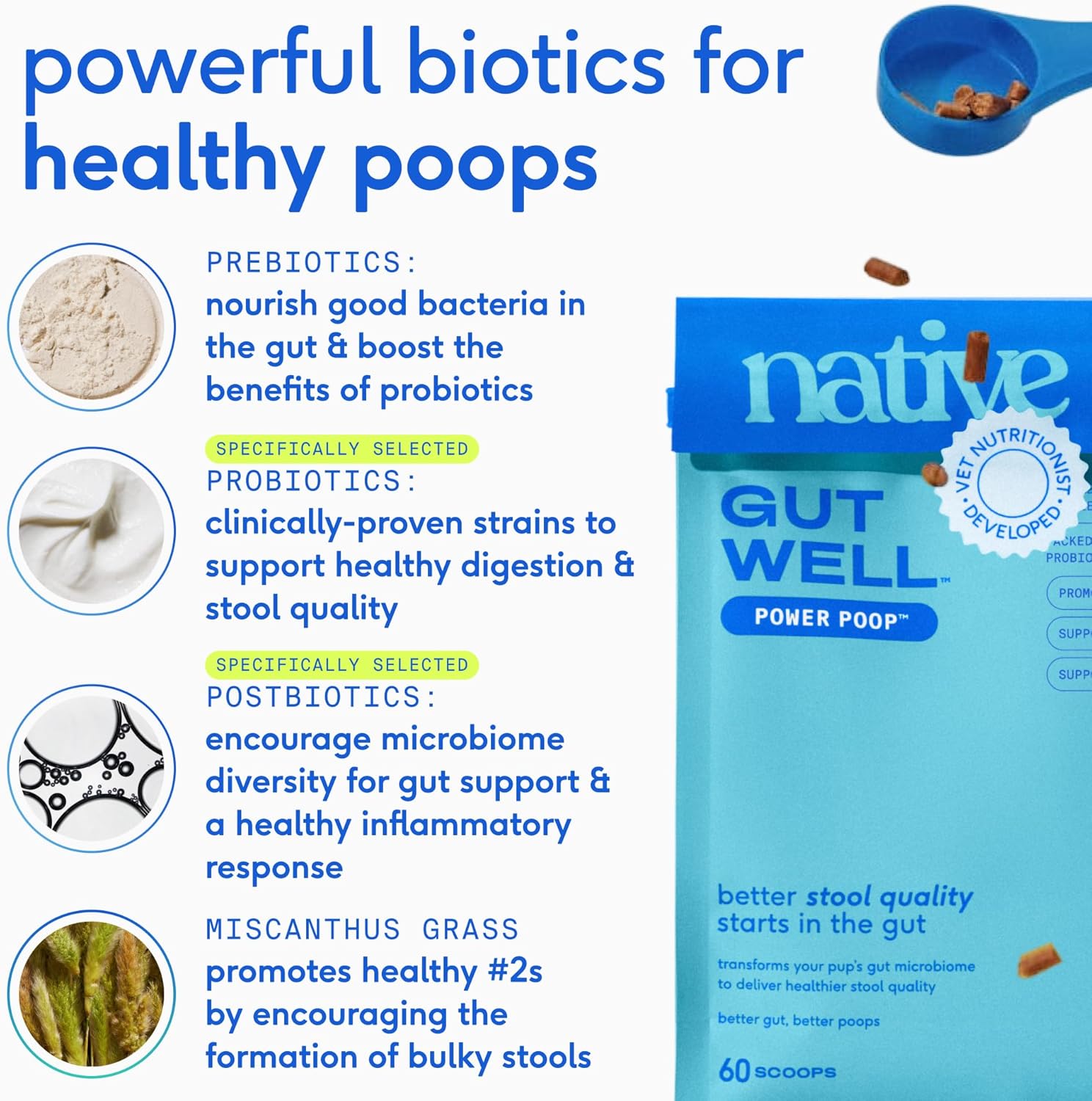 Native Pet Probiotics for Dogs – Dog Probiotic Powder for Gut & Digestive Health, Vet-Formulated 6B CFUs Dog-Specific Probiotic Strains