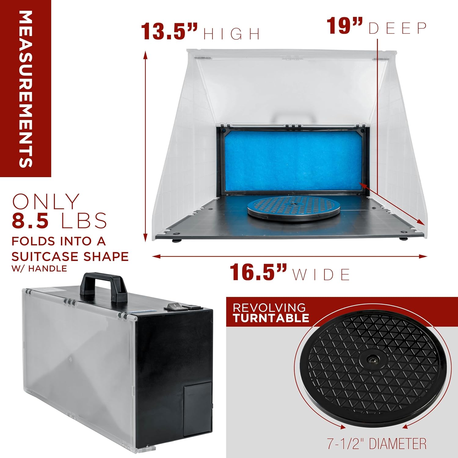 Master Airbrush Portable Airbrush Spray Booth Kit | With 25W Fan, Turntable &Extension Hose, 16.5"x19"x13.5" Hobby Airbrush Booth for Painting, Models