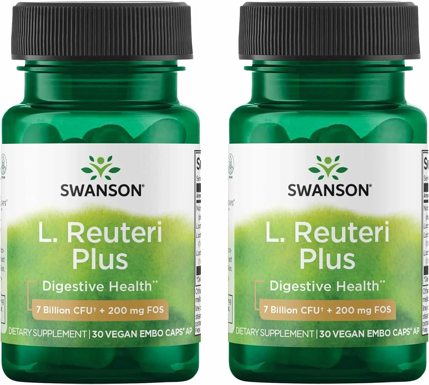 Swanson L. Reuteri Probiotic Plus, 7 Billion CFU, 30 Vegan Capsules | With Lactobacillus Rhamnosus, Acidophilus, and FOS Prebiotic for Gut-Health-Conscious Adults, Full-Spectrum Support
