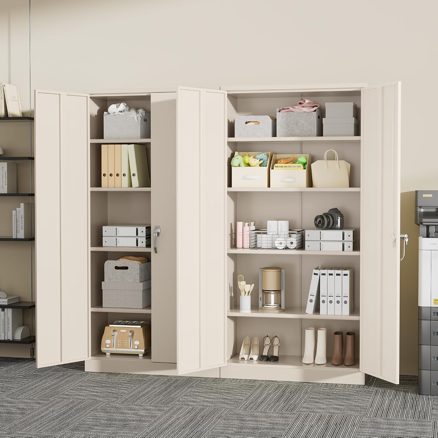 Greenvelly Steel SnapIt Storage Cabinet, 72" Locking Metal Garage Storage Cabinet with 4 Adjustable Shelves, 2 Doors and Lock for File, Office, Garage