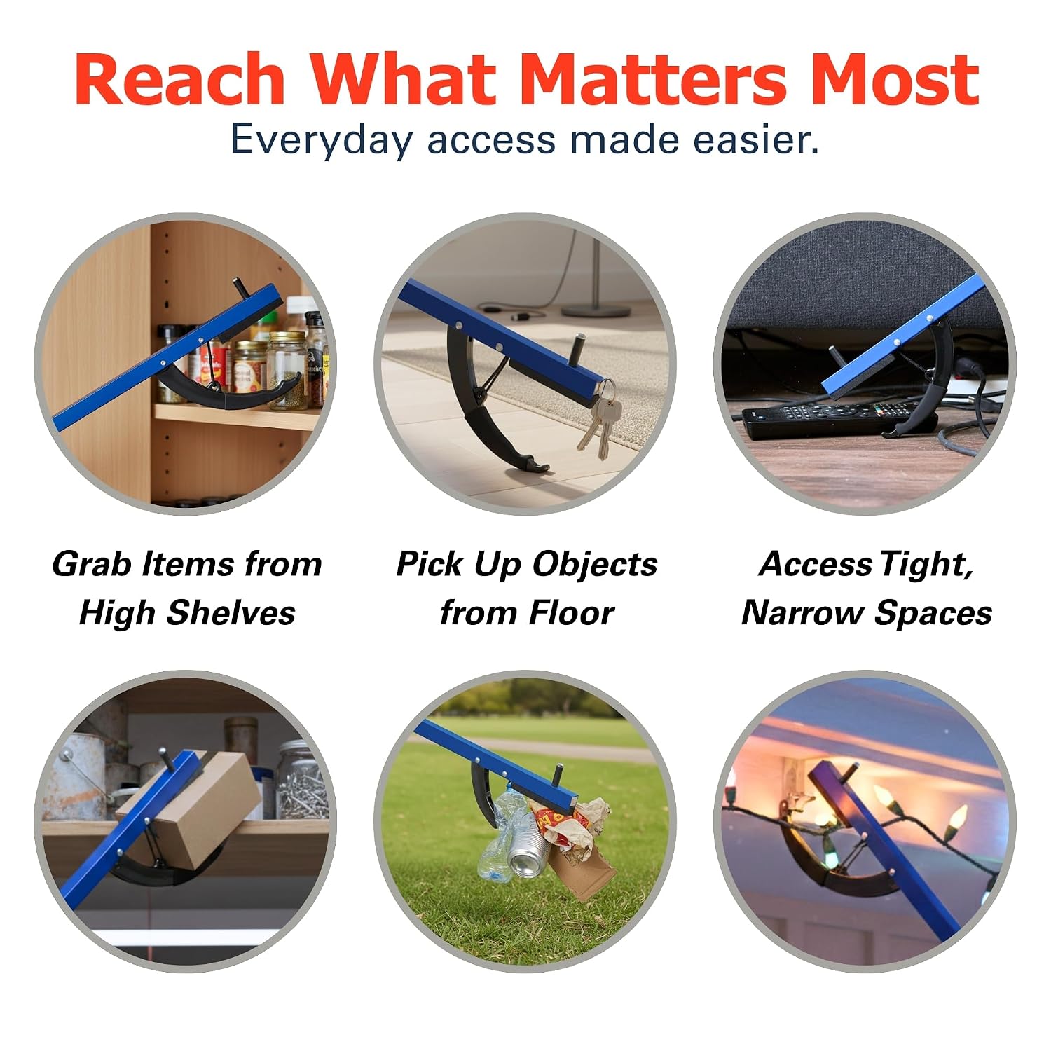 Sammons Preston Reacher, 32" Grabber Tool for Seniors, Magnetic Tip, Silver | Lightweight grabber reacher tool with magnetic tip, ergonomic grip and claw jaw, a reaching aid for seniors