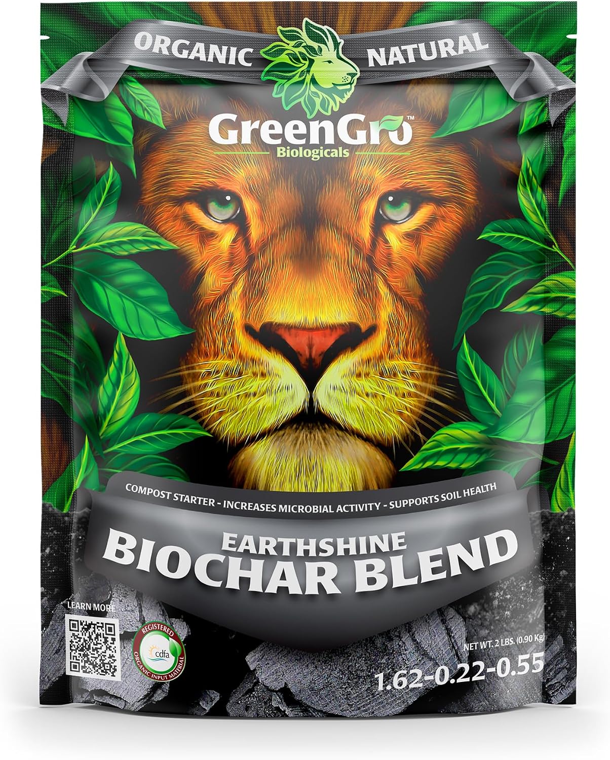 GreenGro Earthshine Biochar & Humic Acid Blend, Activated Charcoal, 2lb | Sequesters Carbon, Organic Soil Booster, Top Soil, Plant Food, Compost Tea Accelerator, Derived from Worm Castings