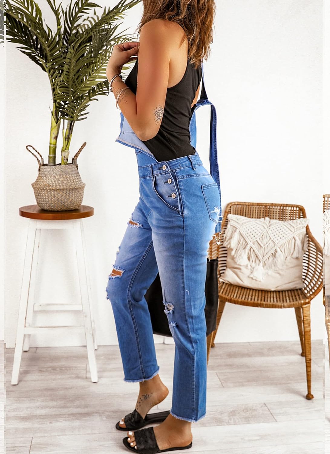 luvamia Women's Casual Stretch Adjustable Denim Bib Overalls Jeans Pants Jumpsuits