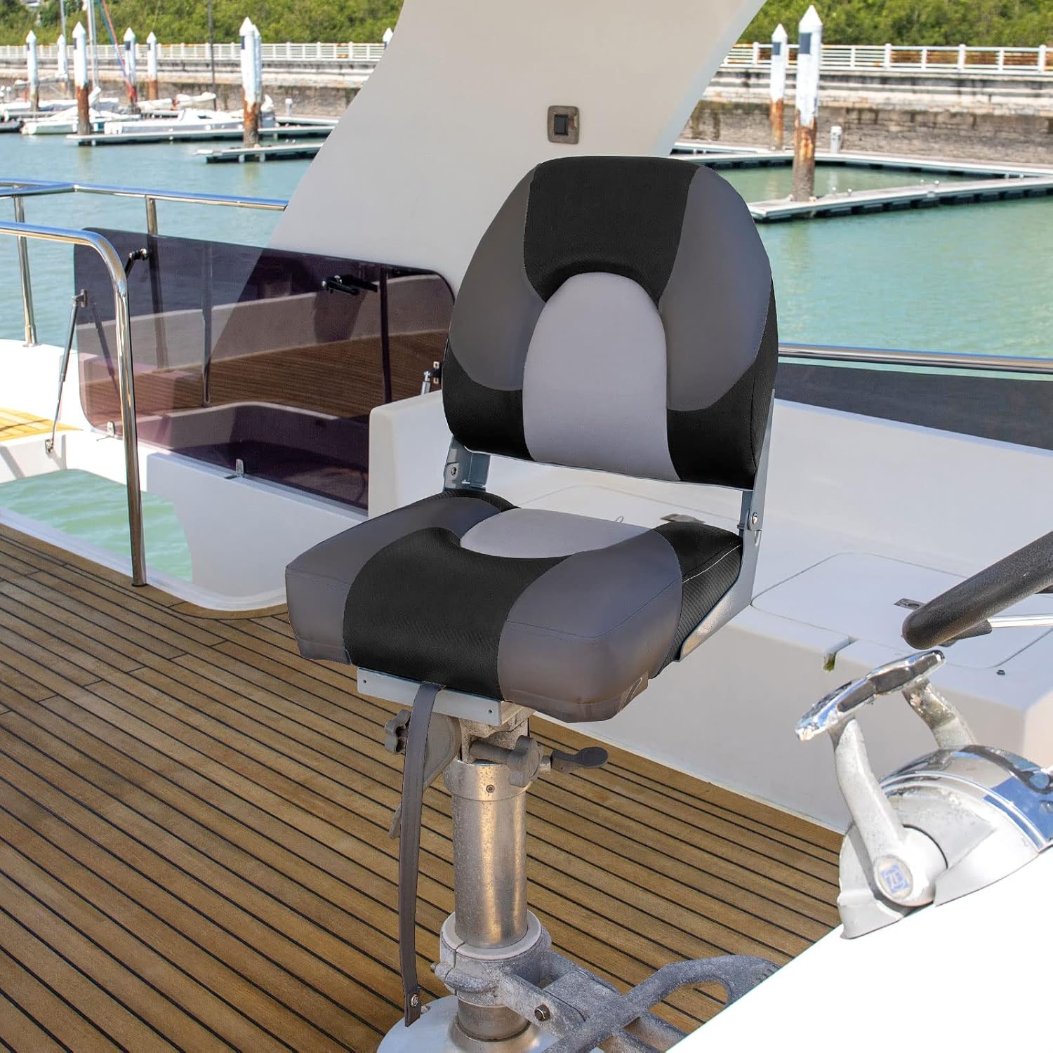 Leader Accessories Low/High Back Folding Fishing Marine Boat Seat 2 Pack