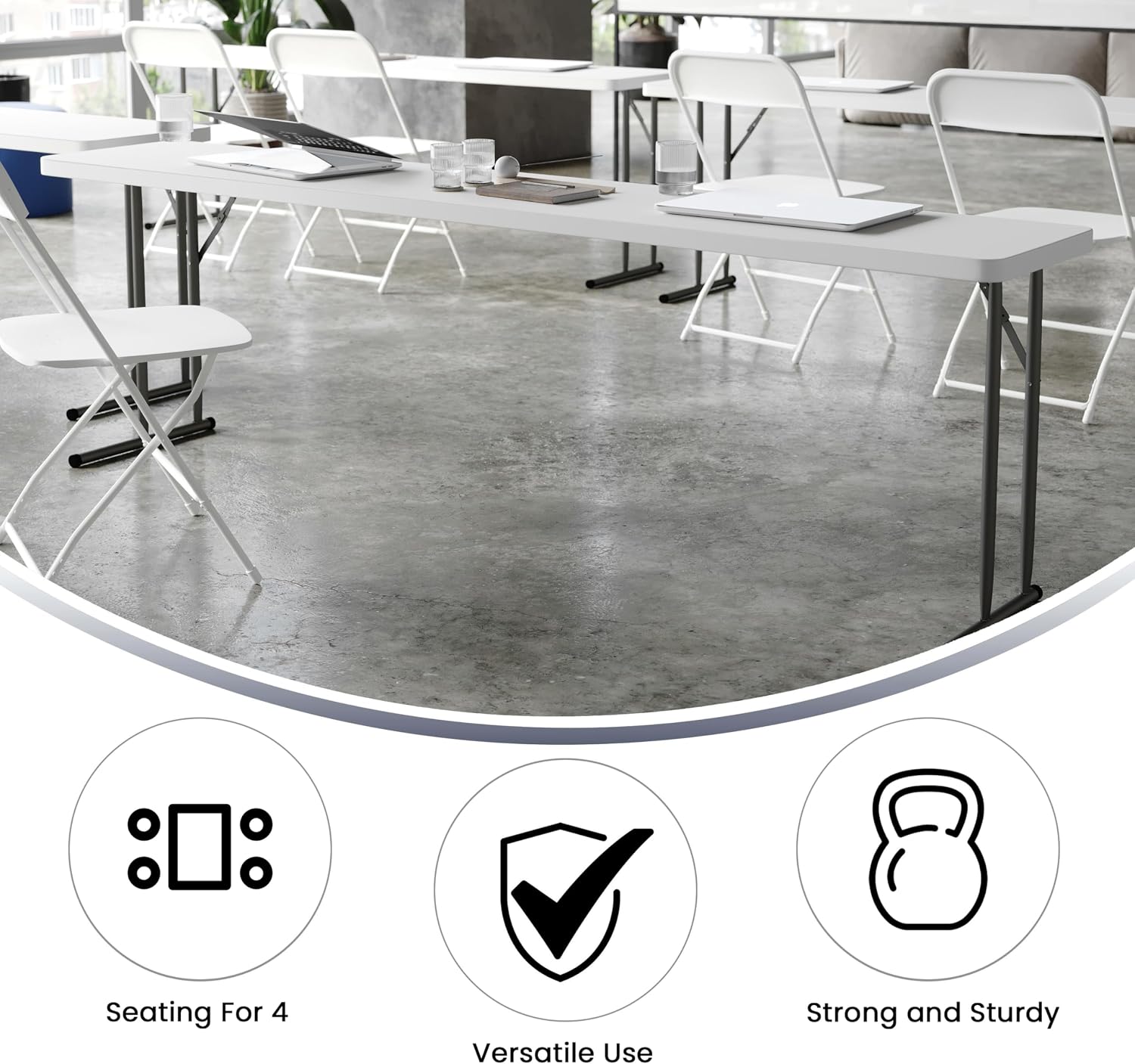Flash Furniture Elon 6' Plastic Folding Training and Event Table, Rectangular Folding Training Table with 220-lb. Static Weight Capacity, White
