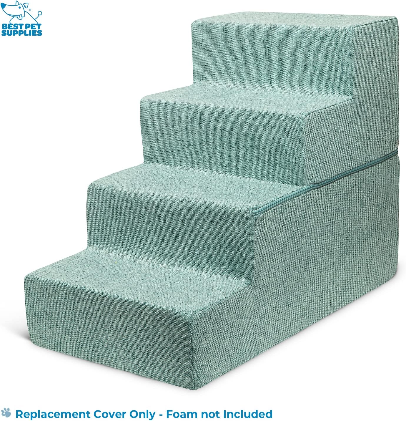 Best Pet Supplies Non-Slip Foam Dog Stair & Pet Ramp, Balanced Indoor Step Support - Foldable Stair, Ash Gray Linen,3-Step