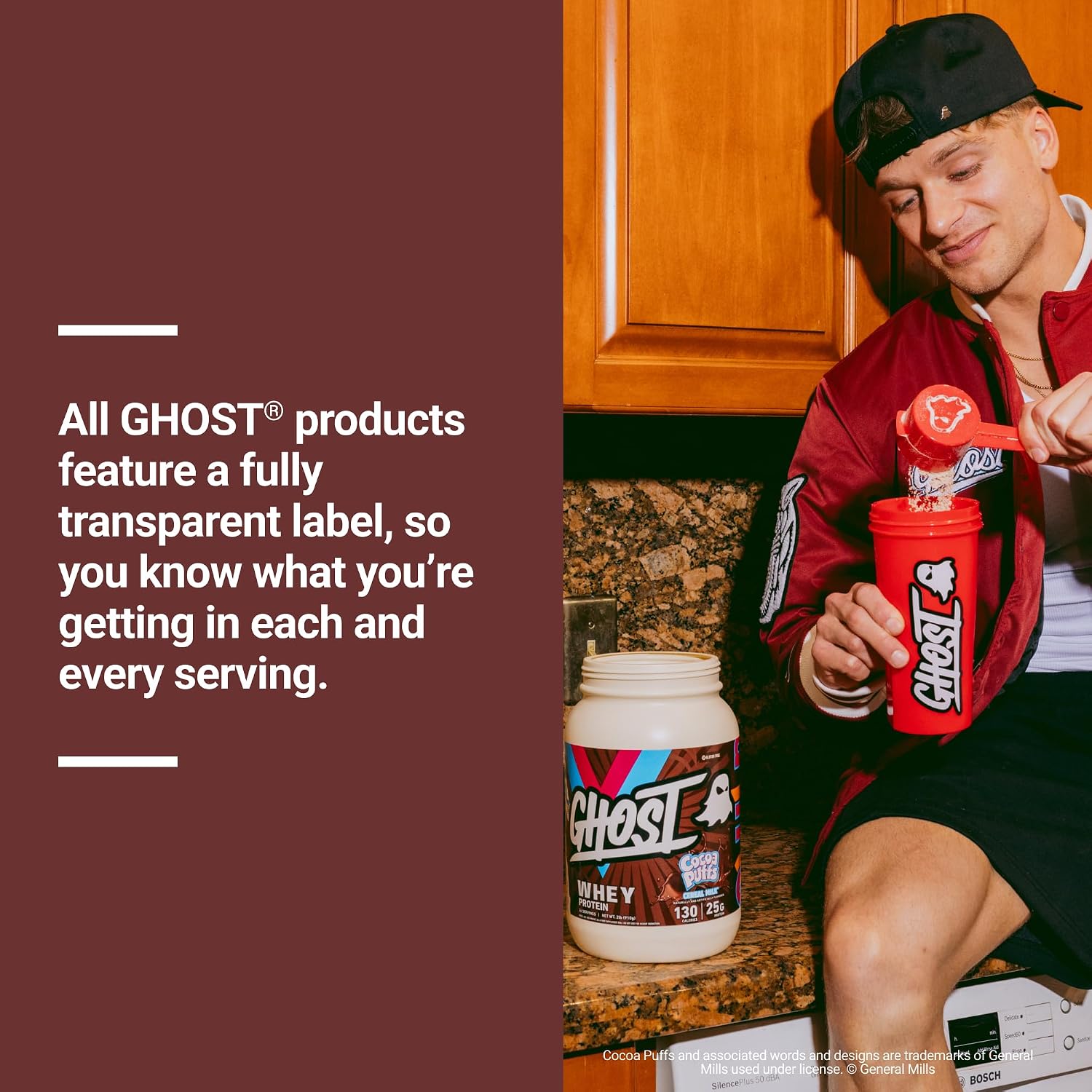 GHOST Whey Protein Powder, Milk Chocolate - 2LB, 25G of Protein | Whey Protein Isolate & Concentrate Blend - Post Workout Nutrition Shake, Smoothies - Soy & Gluten-Free - 2LB Tub, 26 Servings