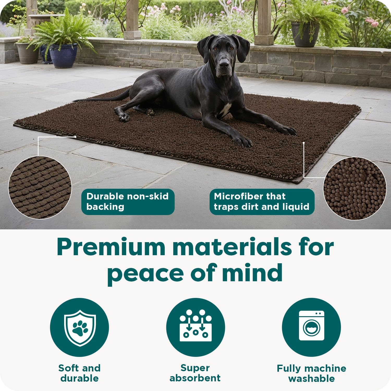 Furhaven 60" x 48" Highly Absorbent Dog Door Mat for Muddy Paws, 100% Washable, Perfect for Entryway, Kitchen