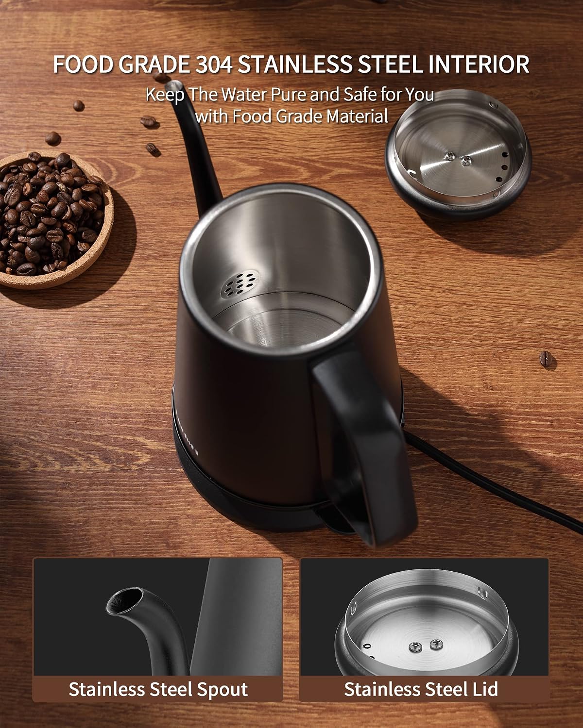 DmofwHi 1000W Gooseneck Electric Kettle (1.0L), 100% Stainless Steel BPA Free Tea Kettle with Auto Shut - Off Protection