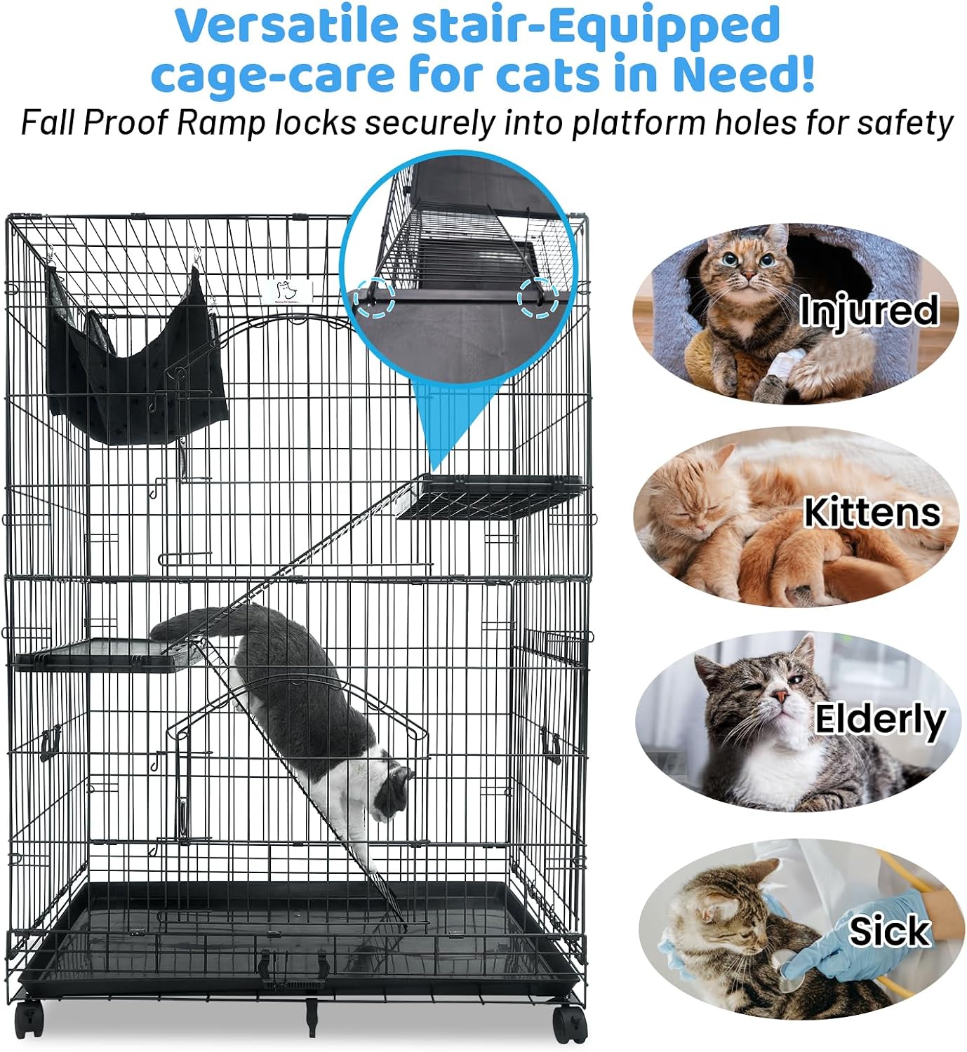 Homey Pet 51 Inch Cat Cages Indoor w/Side Door, Paw-Safe Plastic Platform