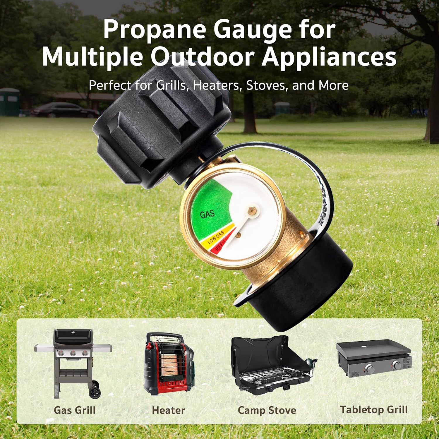 GASPRO Universal Propane Tank Gauge, Fits for 5-100lb Propane Tank Cylinder, Propane Adapter with POL Connection for RV, Camper, Gas Grill, Fire Pit