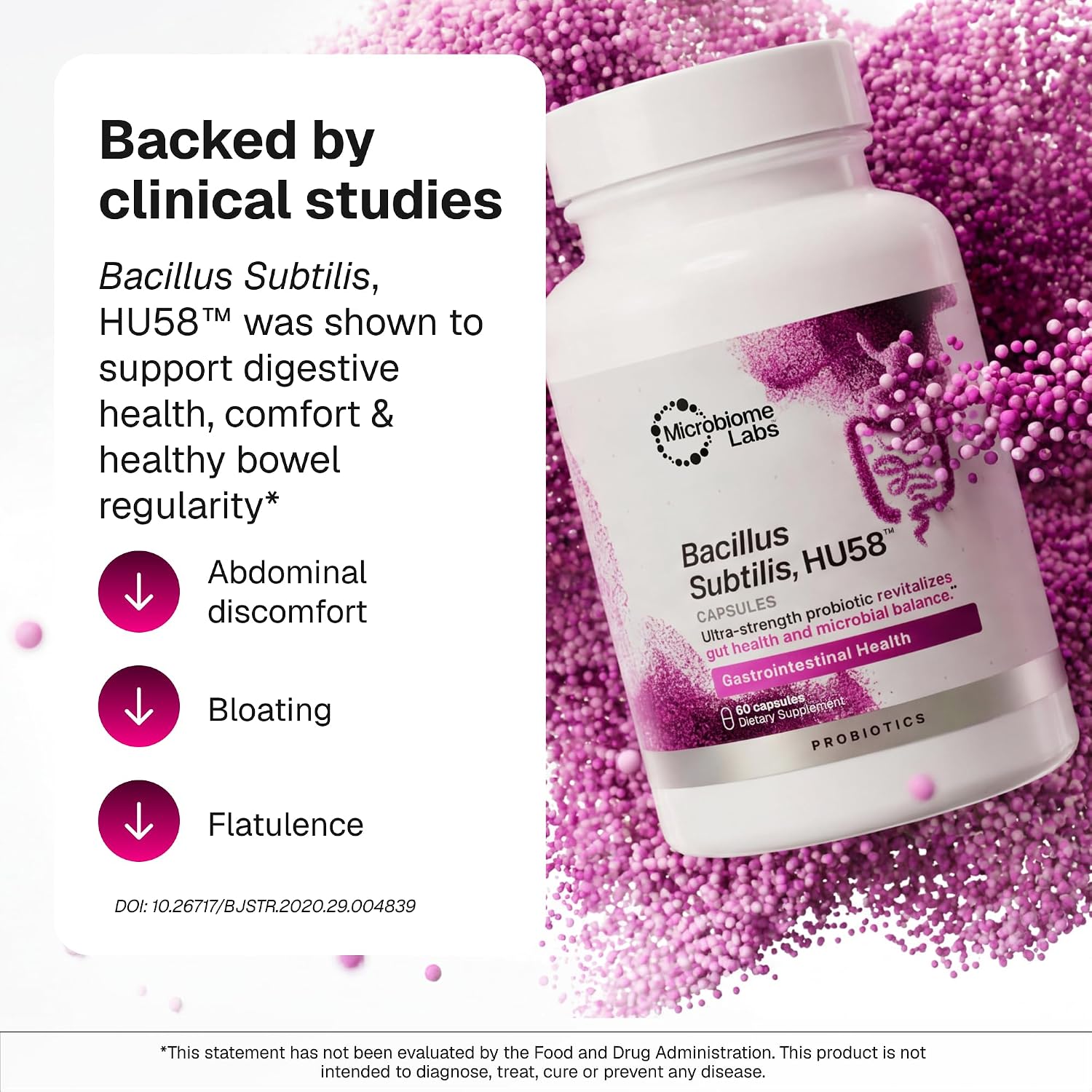 Microbiome Labs HU58, Bacillus Subtilis, Probiotic for Women & Men, 60 Ct