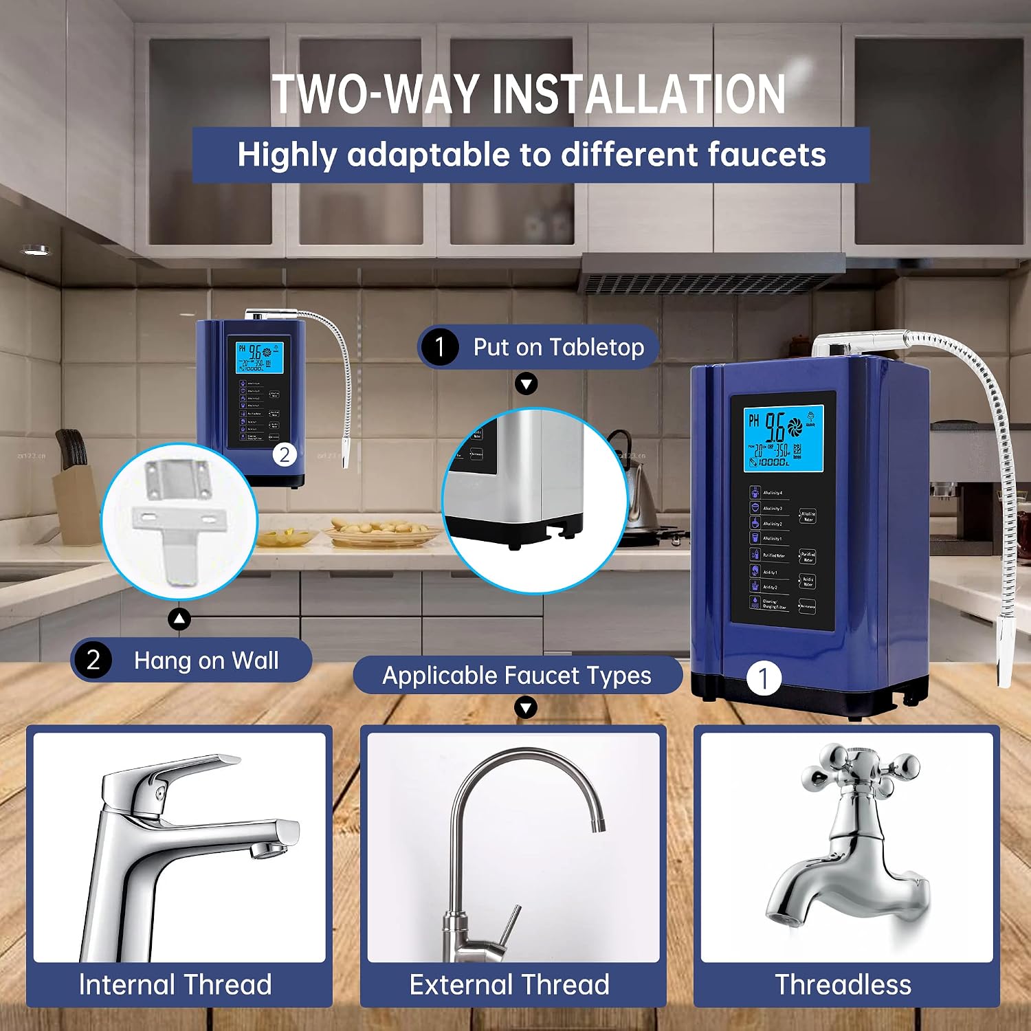 Water Ionizer, Water Purifier Machine PH 3.5-10.5 Alkaline Acid Water Machine, Up to -500mV ORP, 8000 Liters Per Filter, 7 Water Settings