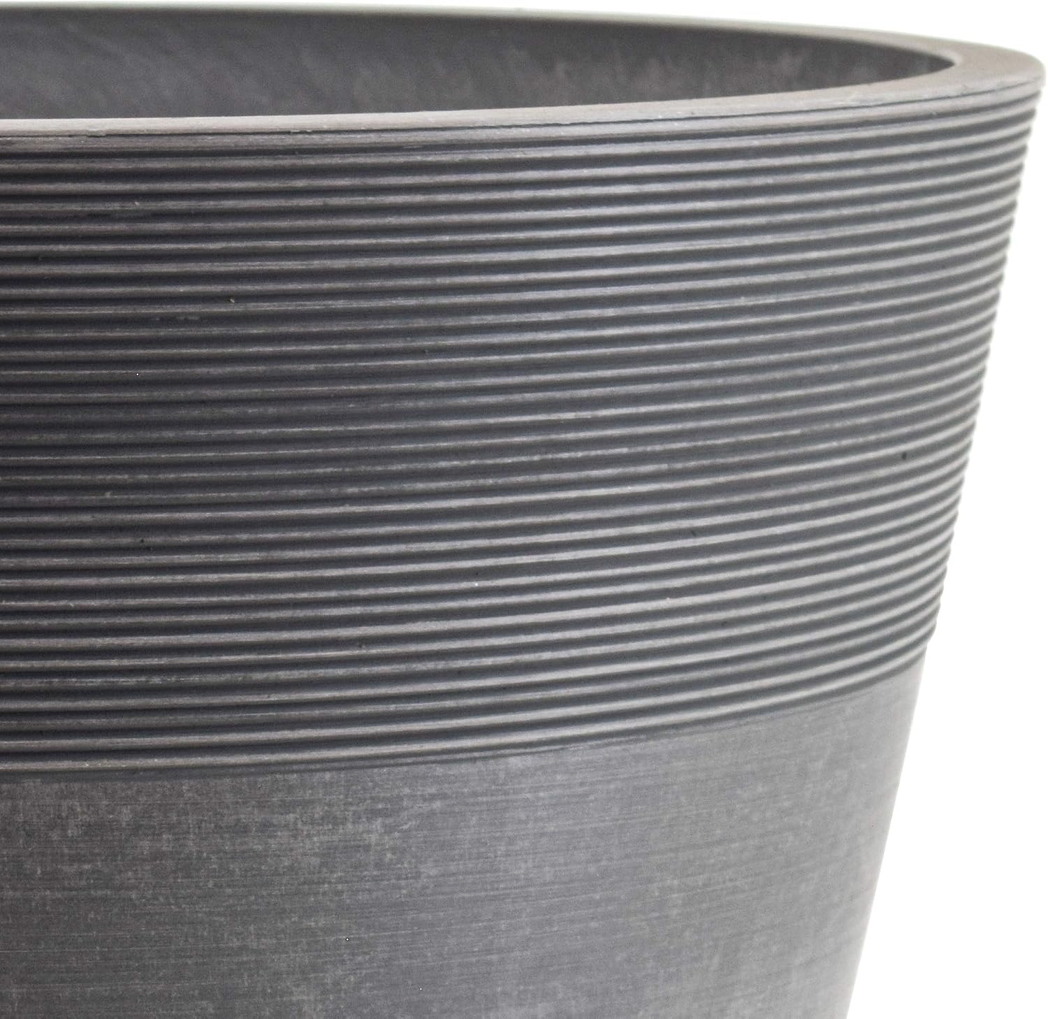 PSW Pot Collection 12-inch Plastic/Stone/Wood Composite Large Ribbed Planter – No Drainage Hole (Drillable), Indoor/Outer Garden Pot for Foliage
