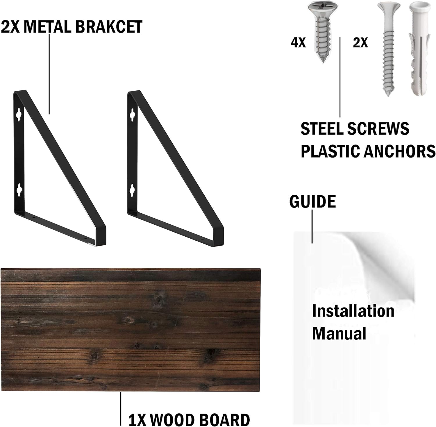 BAMEOS Floating Shelves Rustic Wood Wall Shelf, Small Bookshelf for Living Room, Office, Bedroom, with Metal Bracket