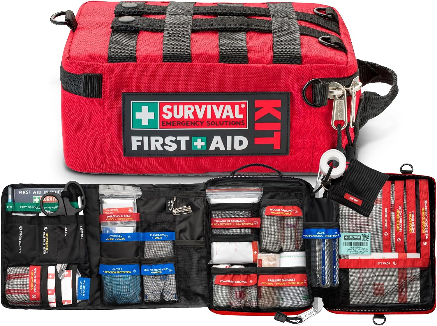 SURVIVAL Large First Aid Kit, 142-Piece Emergency Response System | Color-coded organization, water-resistant, MOLLE compatible, home