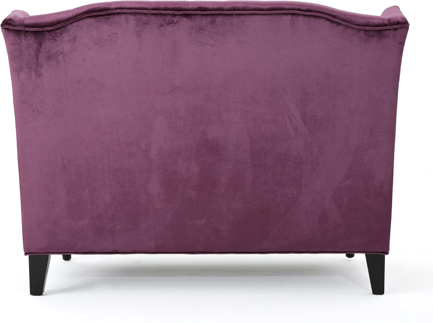 Christopher Knight Home GDFStudio Leona Modern Glam Tufted Velvet Wingback Loveseat, Raisin and Dark Brown