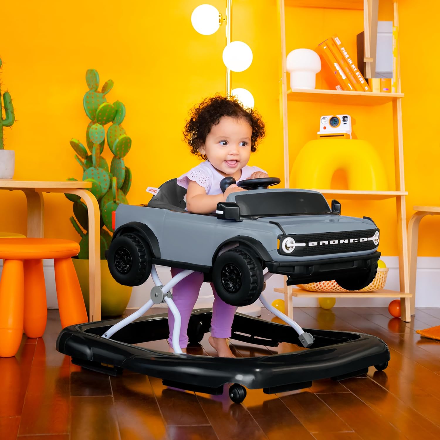 Bright Starts Ford Mustang 4-in-1 Pink Baby Activity Center & Push Walker with Removable Interactive Steering Wheel -Toy, 6 Months and up