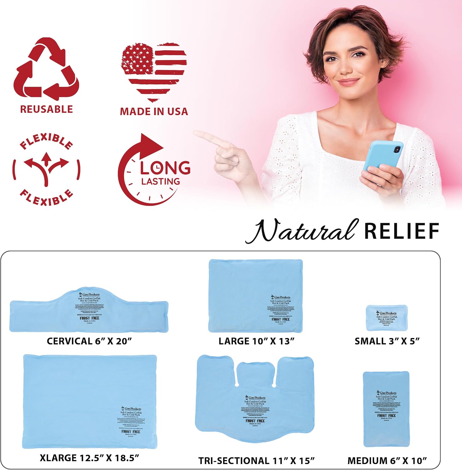 Reusable Hot & Cold Therapy Pack for Knee Back & Shoulder Pain-Trisectional | Flexible reusable therapy pack delivers soothing hot or cold therapy to help relieve pain, swelling, and muscle soreness.