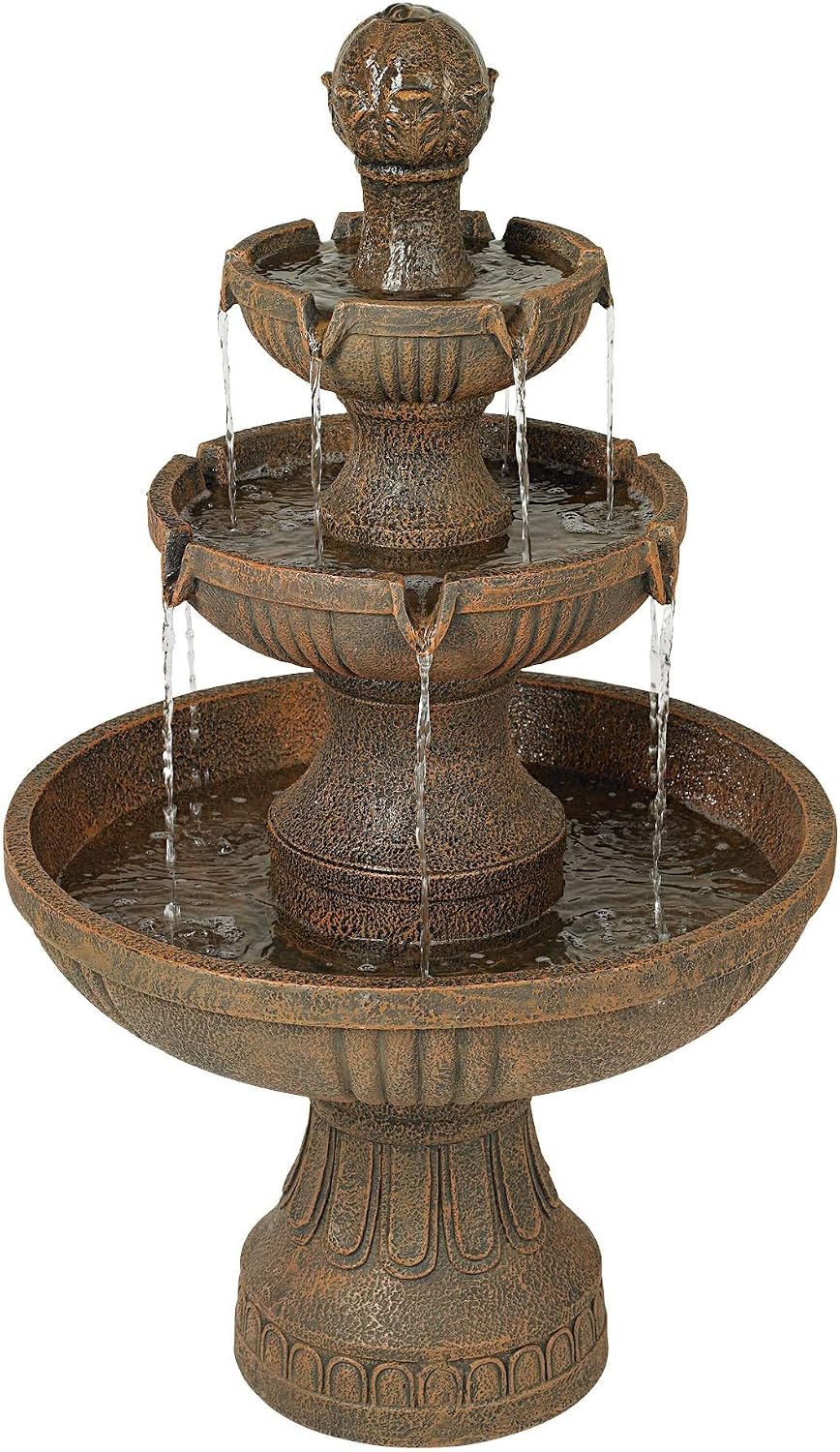 John Timberland Ravenna 43" Large Italian Garden Tiered Outdoor Fountain | Indoor Decor Faux Stone Floor Standing Waterfall 3-Tier Basin Tall Water