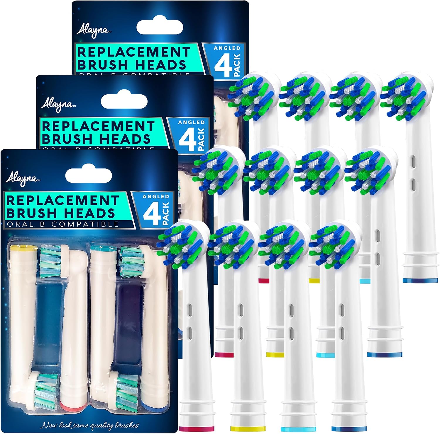 Alayna Toothbrush Heads Compatible with Oral-B, Cross-Style, 4 Pack | Replacement Brush Head Refills Compatible with Braun Oral-B Electric Toothbrushes and Most Click-On Handles