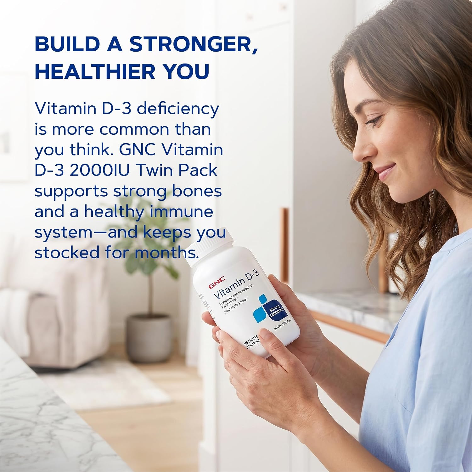 GNC Vitamin D-3 2000 IU, Healthy Teeth & Bones, 180 Tablets, Twin Pack