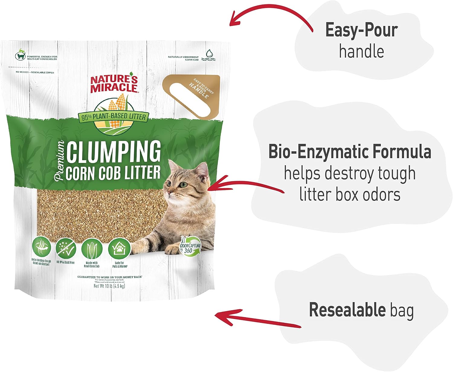 Nature's Miracle Premium Clumping Corn Cob Litter, Tough Odor Bio-Enzymatic Formula, Dust Free