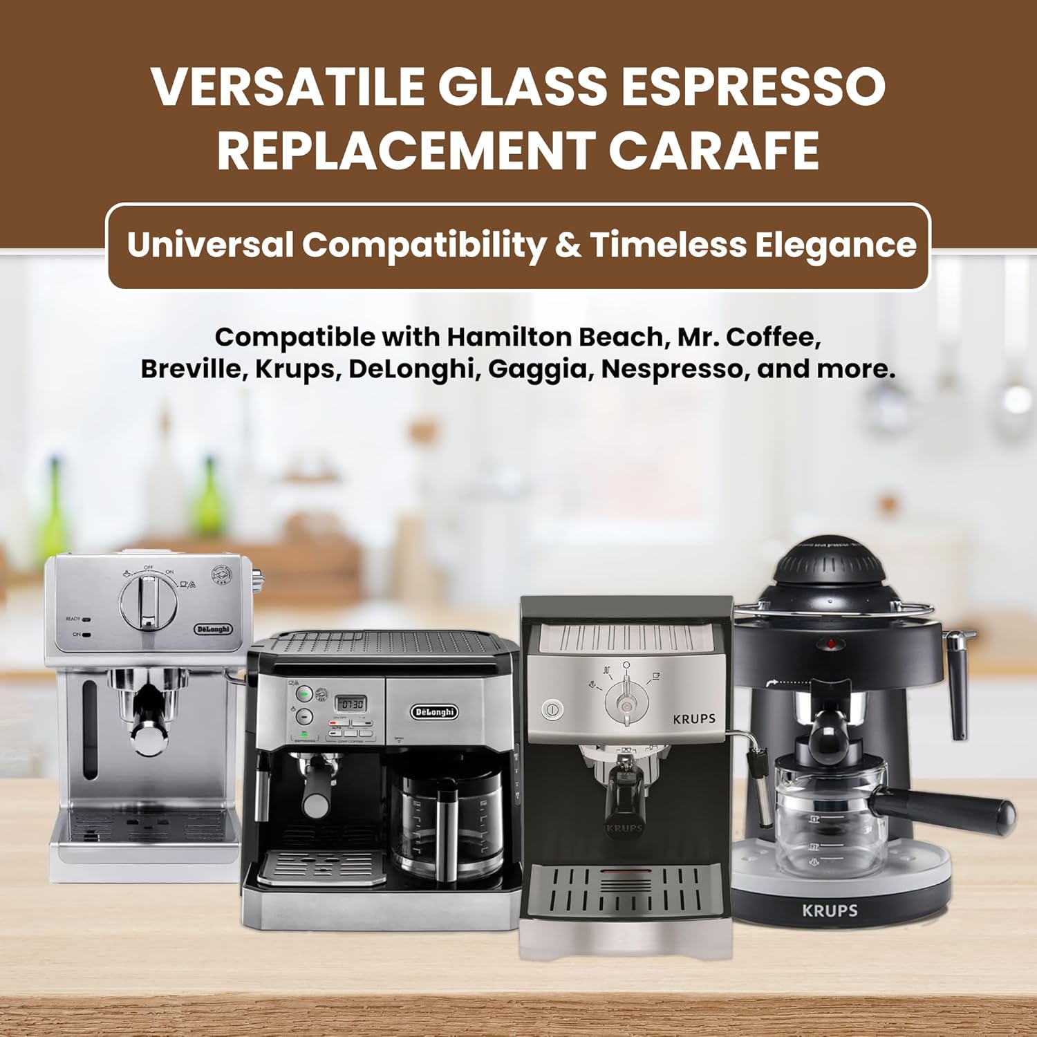 Café Brew 4 Cup Espresso Replacement Carafe, Universal, Borosilicate Glass | Universal fit for Hamilton Beach, Mr. Coffee, Breville, De'Longhi, Krups