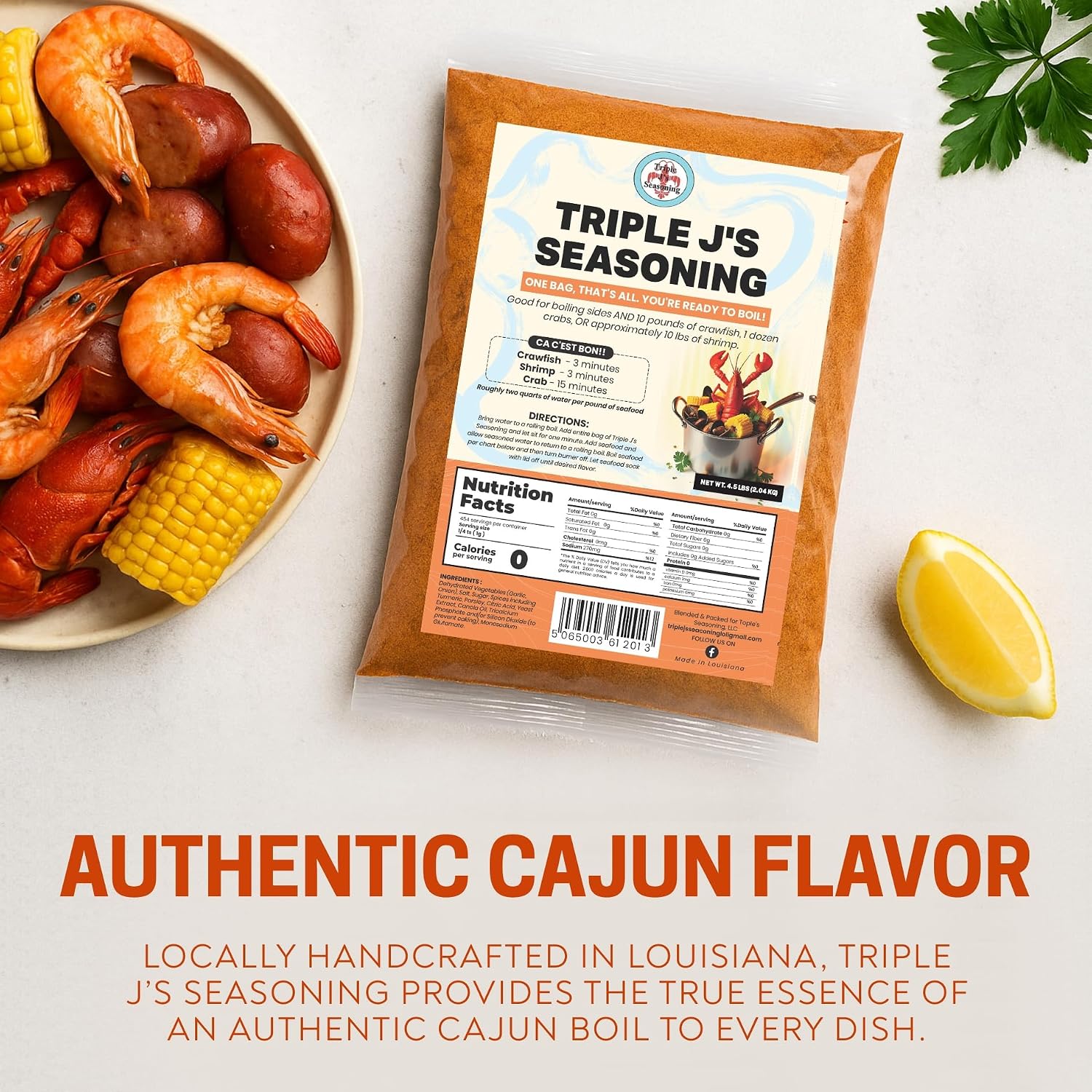 Triple J's Authentic Louisiana Crab Boil Seasoning, Seafood Boil, 1 lb