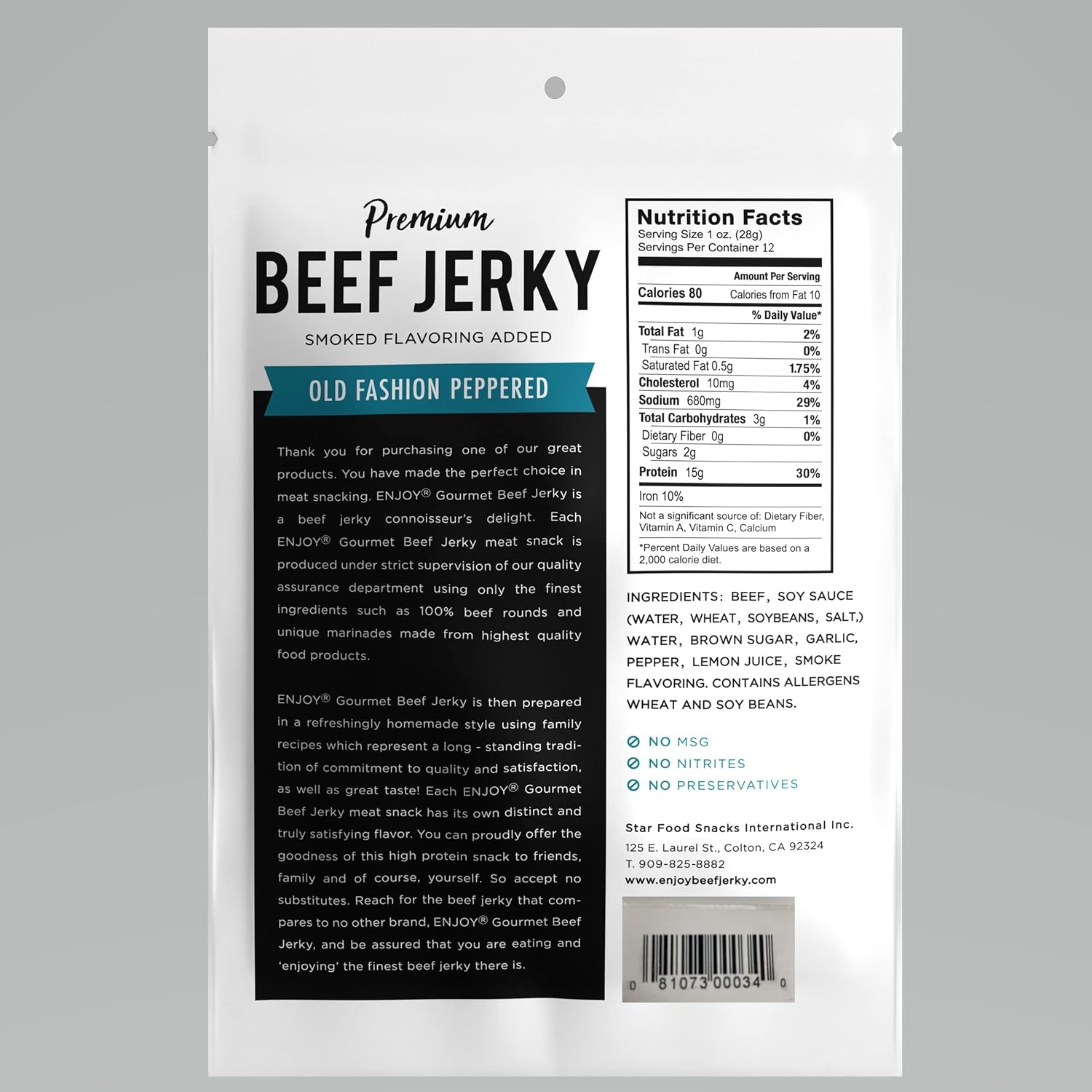 Enjoy Peppered Beef Jerky 8 oz (Pack of 1) | High Protein | No Nitrites