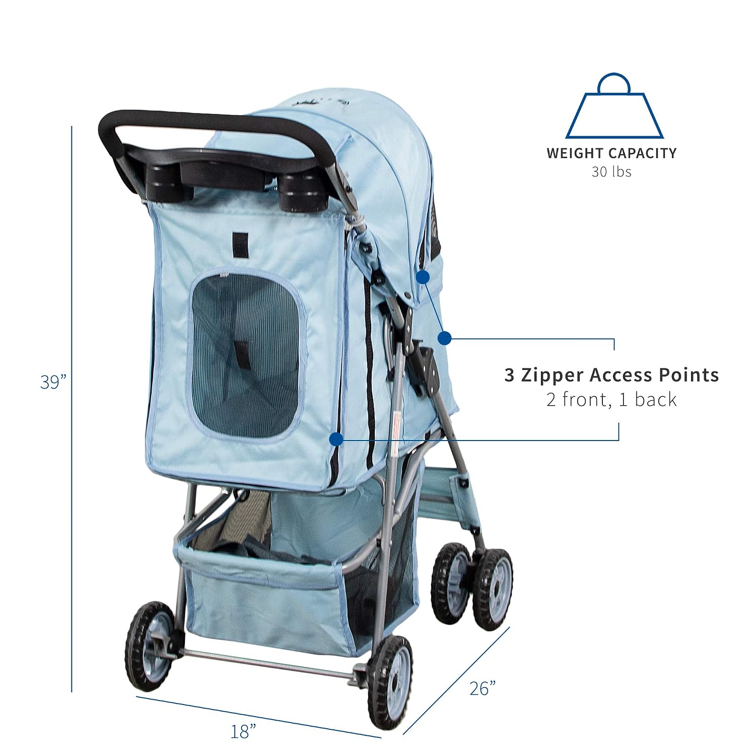 VIVO Black 4 Wheel Pet Stroller for Cat, Dog and More, Foldable Carrier Strolling Cart, STROLR-V001K