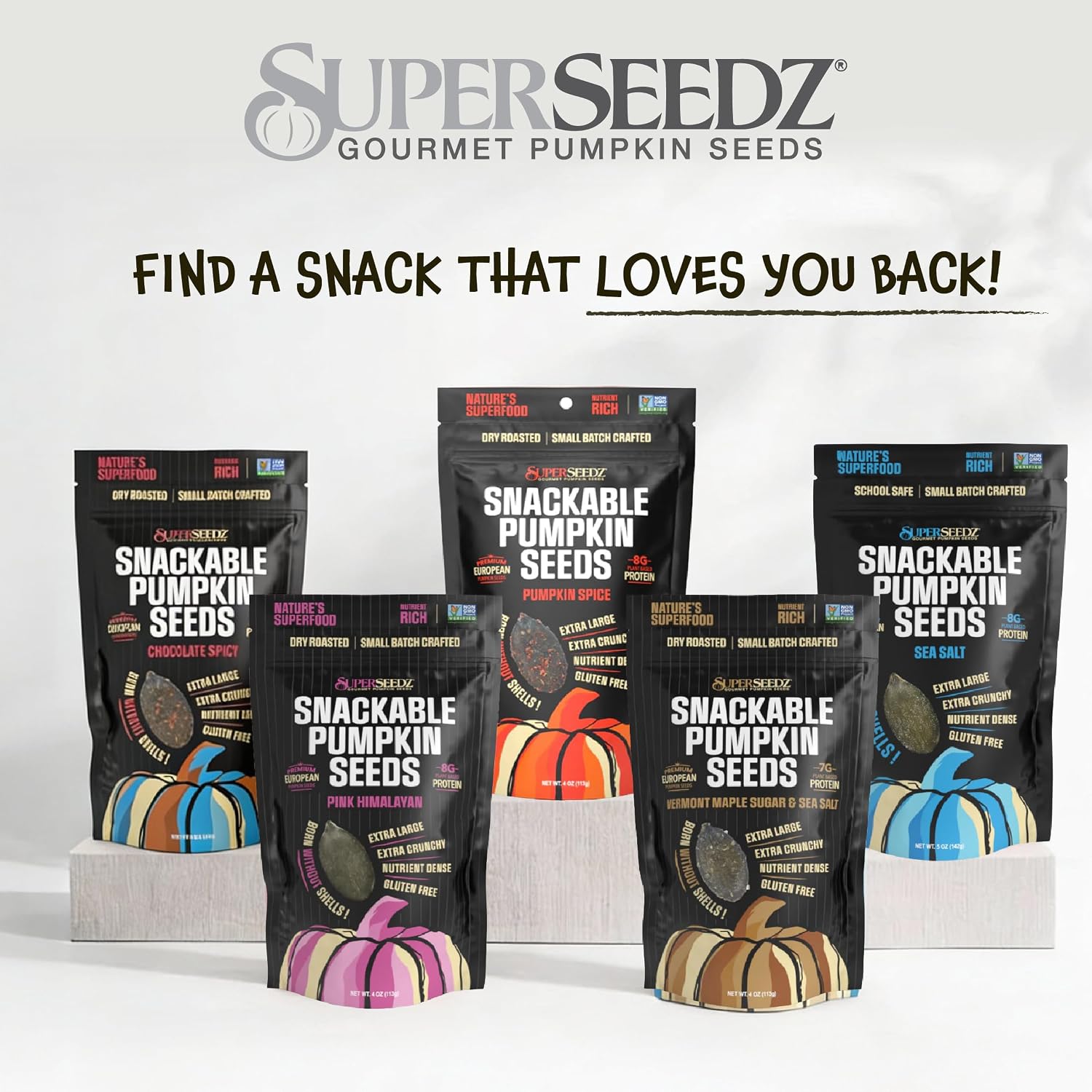 SuperSeedz Dry Roasted Pumpkin Seeds with Sea Salt w/8g Protein (5oz Bag) | Nn-GMO, Gluten-Free, Keto Snacks – Nut-Free & School Friendly Organic Pumpkin Seeds – Large European No Shell Pepitas