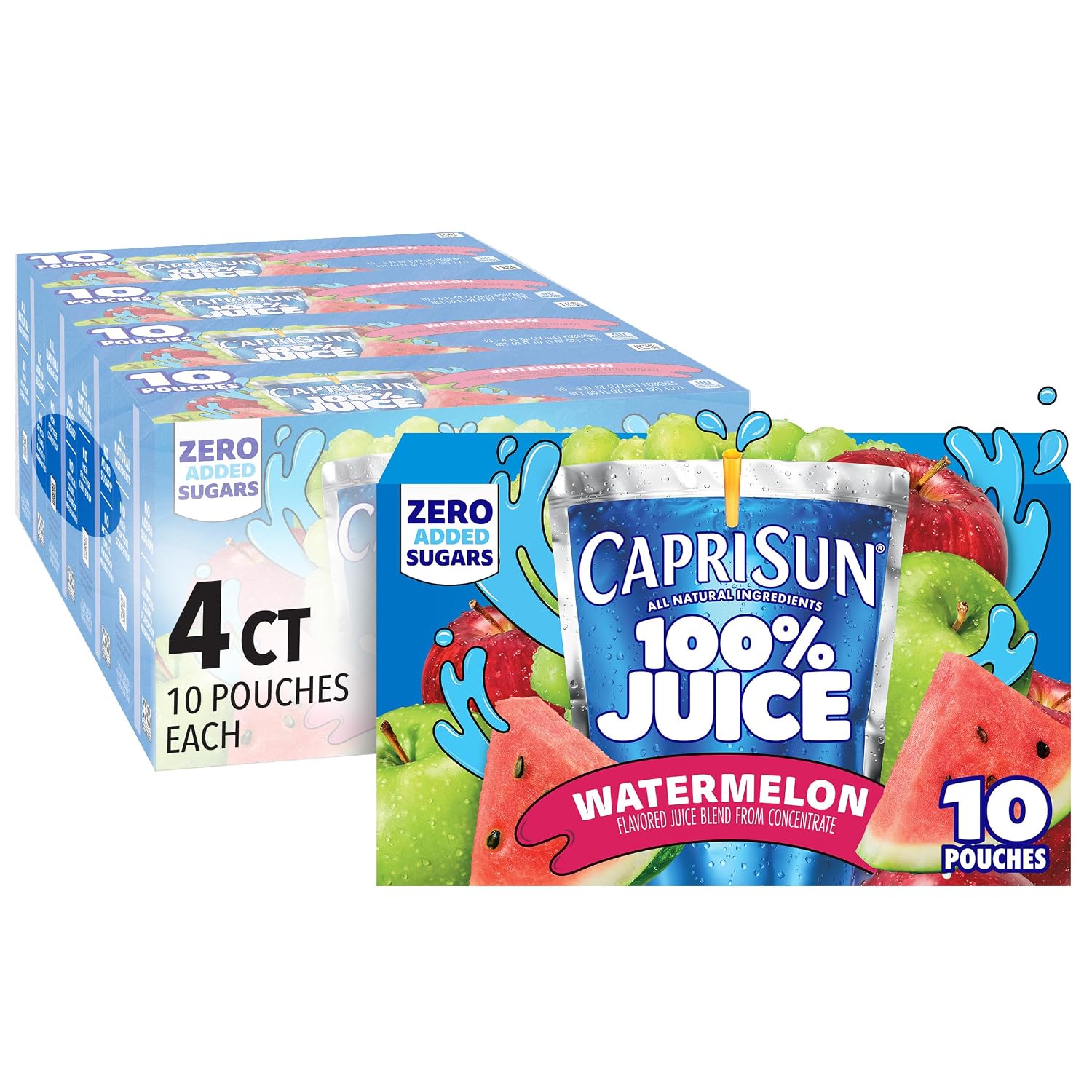 Capri Sun 100% Juice from Concentrate, 10 Pouches Apple Juice, 6 fl oz | for School Lunches and On-the-Go Hydration, All Natural Ingredients, No Artificial Colors, Flavors Or Preservatives