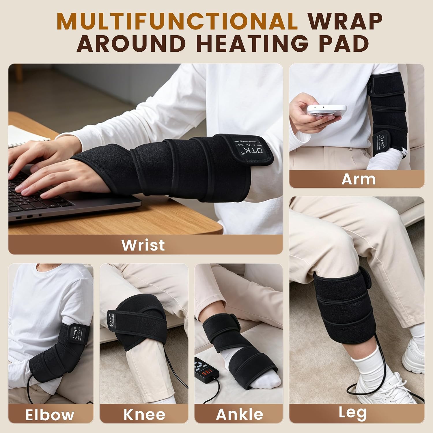 UTK 5X Far Infrared Heating Pad for Arm & Elbow with Jade, 1 Min Fast Heat