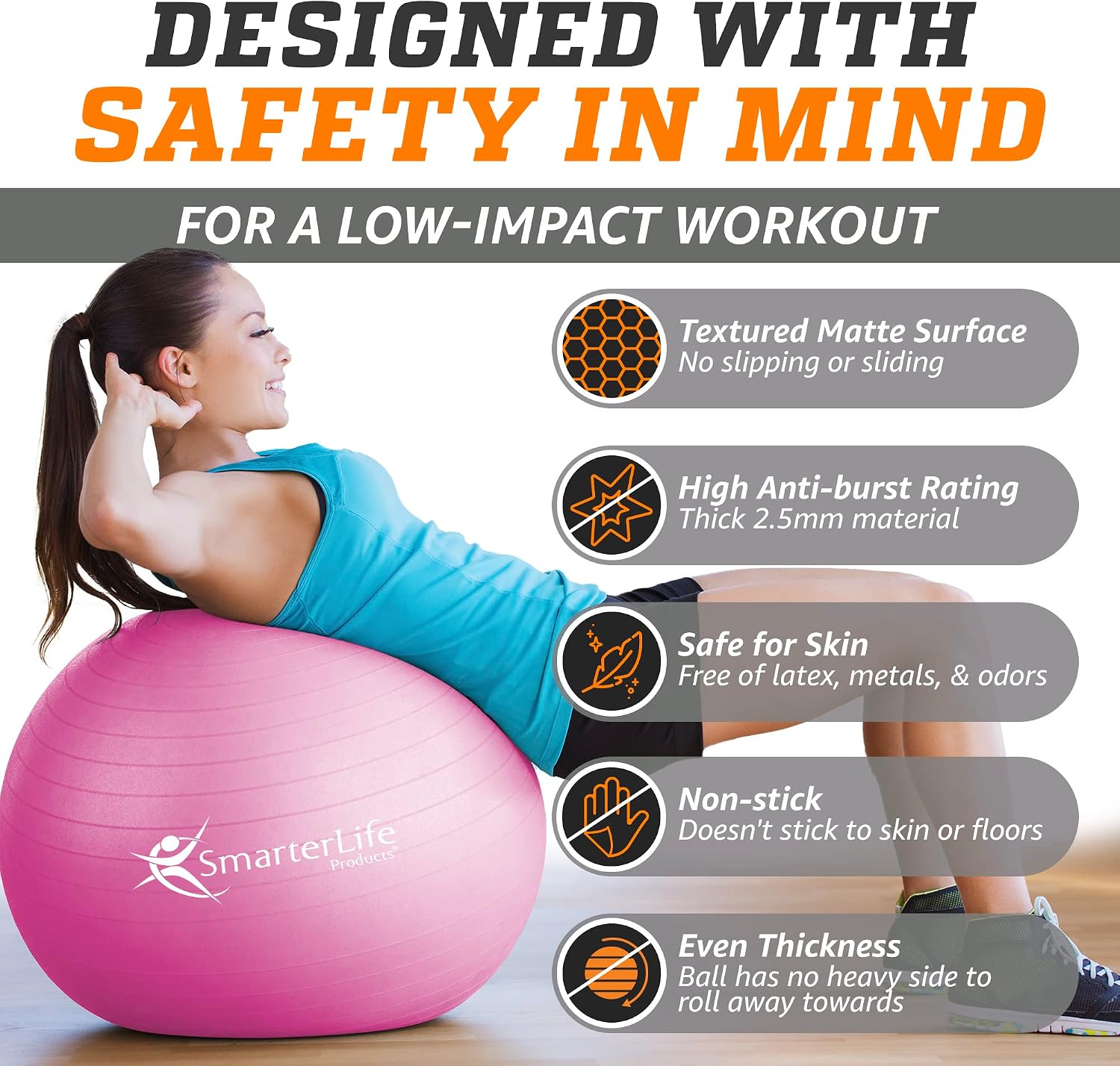 SmarterLife Exercise Ball, Yoga Ball for Gym, Balance, Stability, Pregnancy