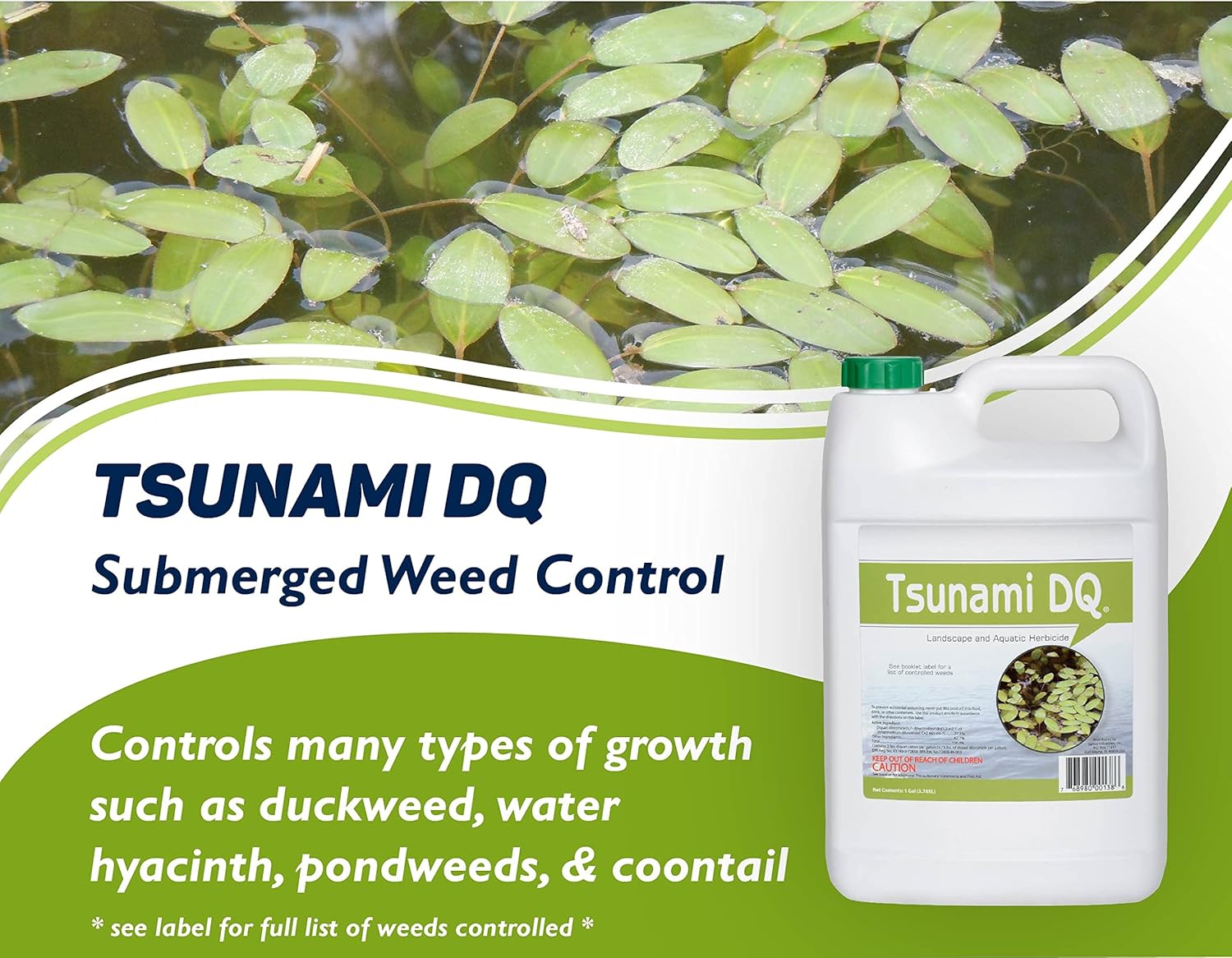 Tsunami DQ Aquatic Herbicide - Gallon - 37.3 Percent Diquat Dibromide - Concentrated Aquatic Weed Killer for Lakes and Ponds - Duckweed, Watermeal
