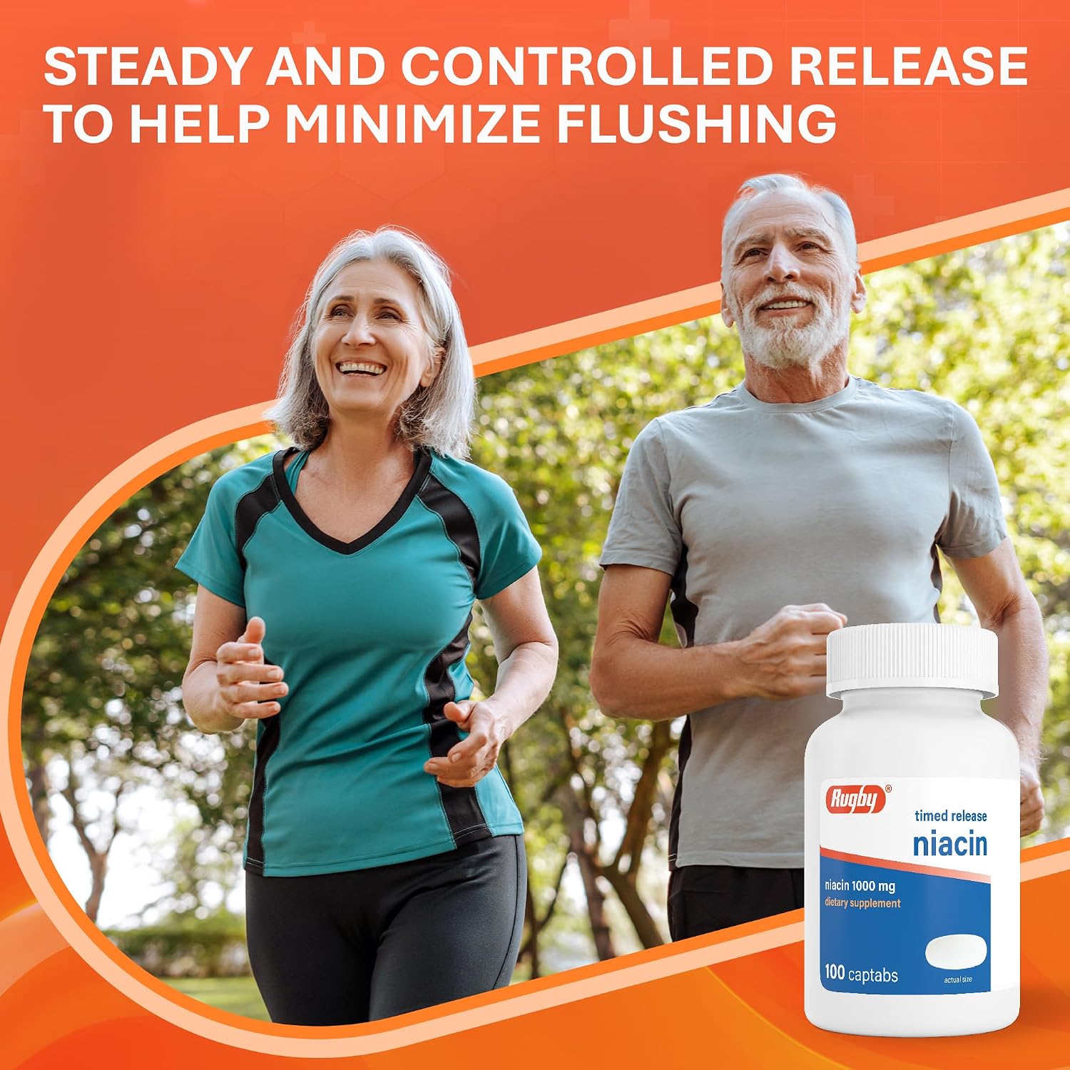 Rugby Timed-Release Niacin 1000mg Captabs for Adults, 100 Count (1-Pack) | Dietary Supplement for Energy, Circulation and Metabolism Support, Controlled Release to Help Minimize Flushing