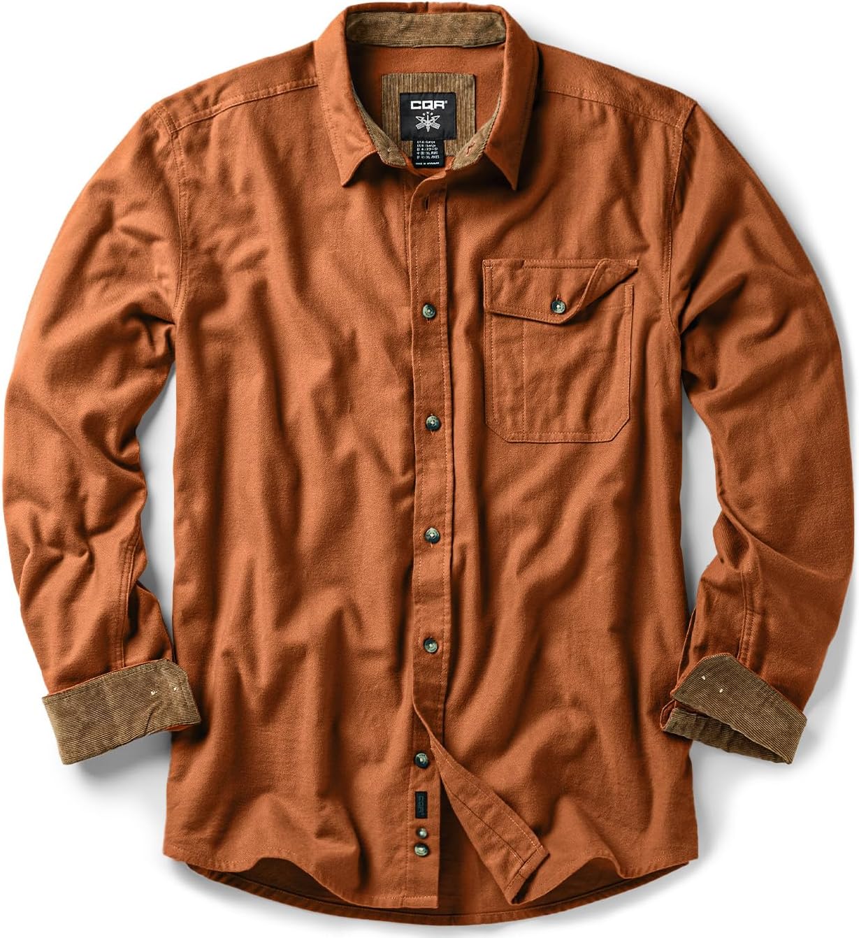 CQR Men's 100% All Cotton Button Down Flannel Shirts, Long Sleeve Brushed Warm Soft Casual Outdoor Plaid Shirt