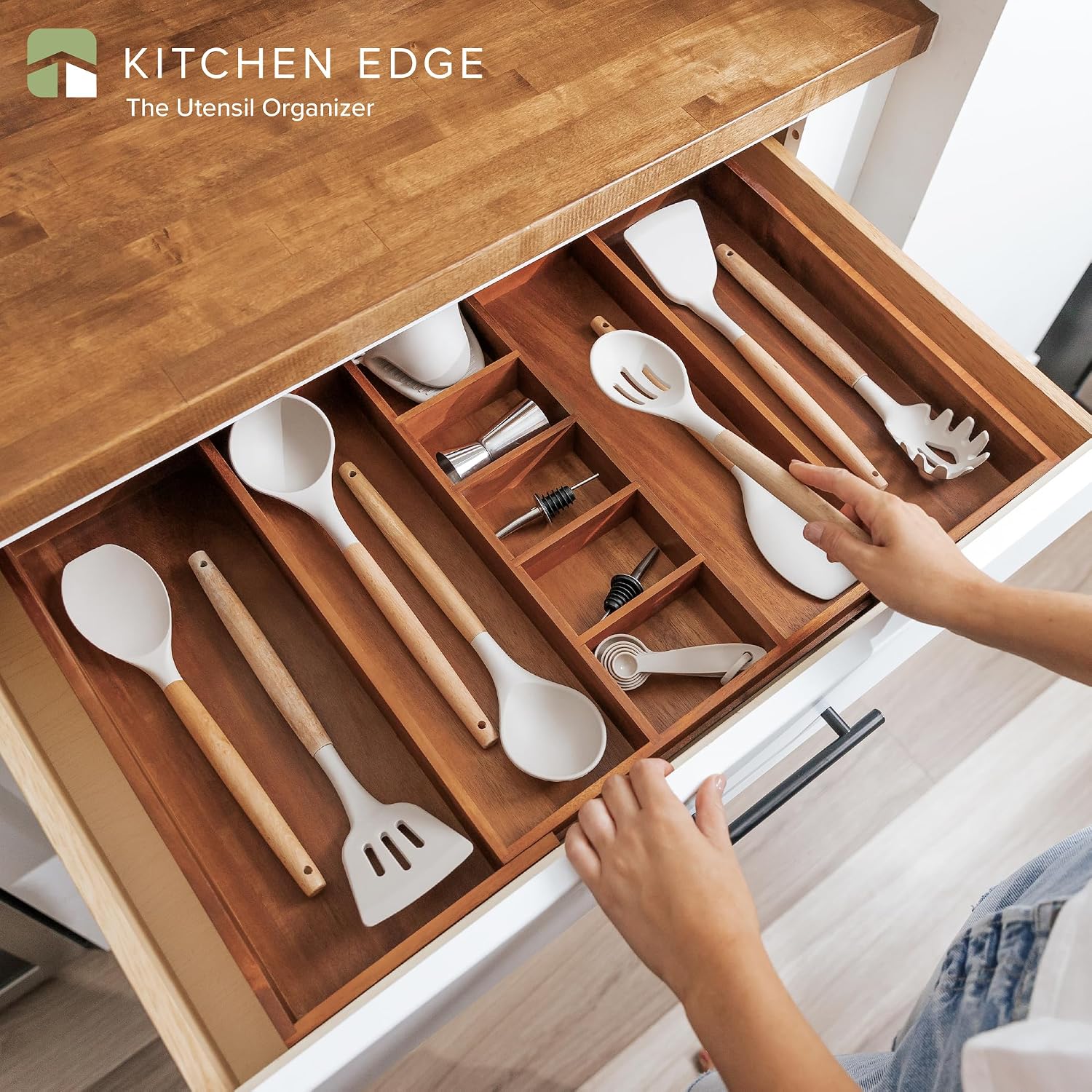 Utensil & Junk Drawer Organizer, 16-28 in, Bamboo | Food-safe contract grade, 100% sustainable wood, non-slip, adjustable