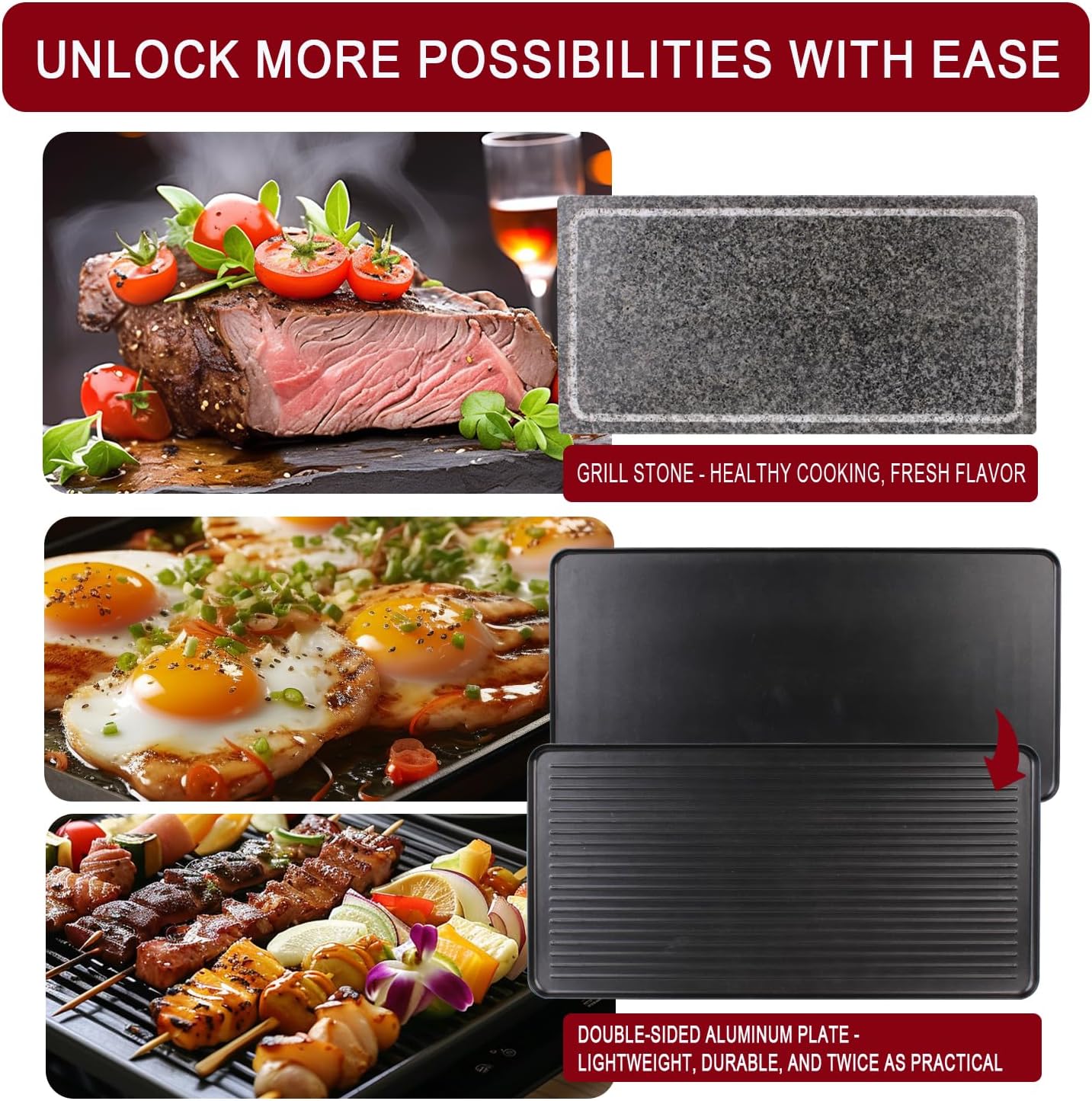 Artestia 1700W Raclette Electric Party Grill for 6–8 People | Korean BBQ Table Grill & Raclette Cheese Melting Grill, Nonstick & Granite Plates