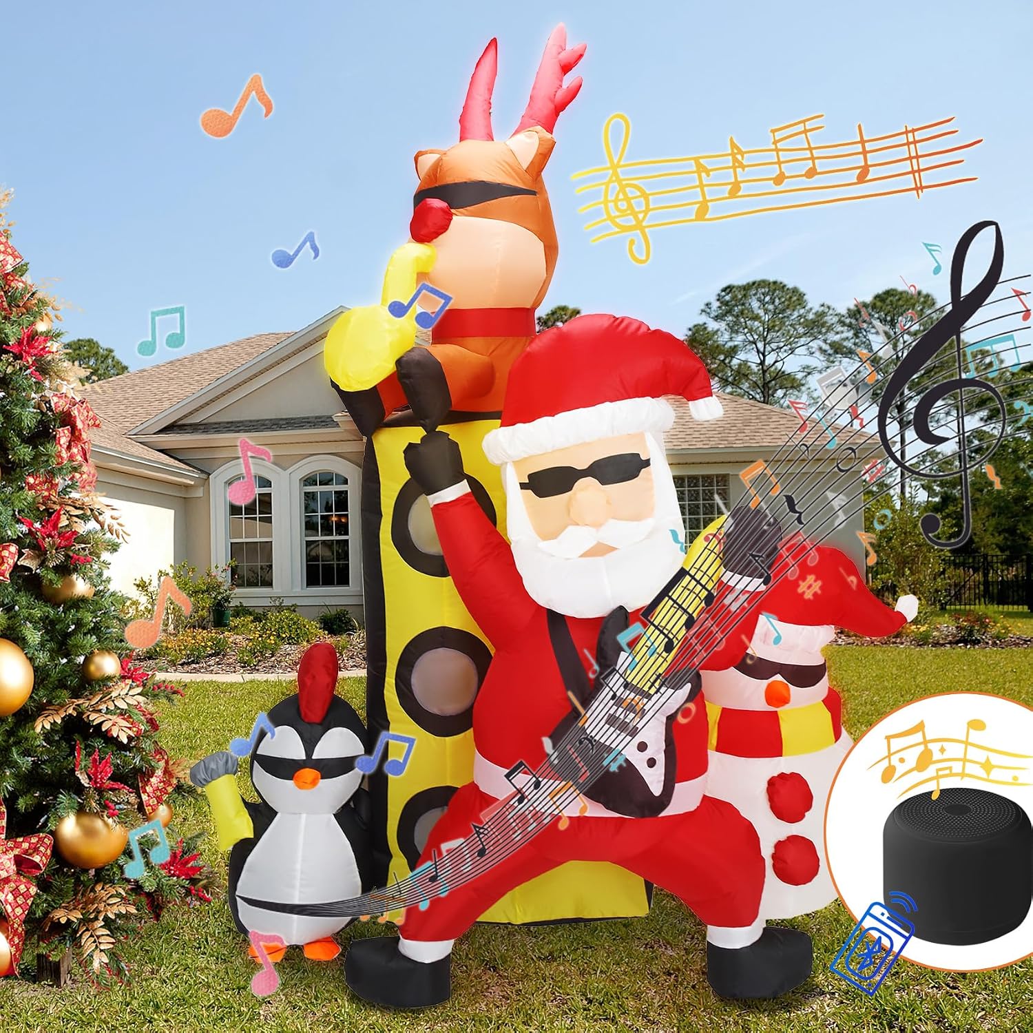 6.5FT H Animated Christmas Inflatable Tree with Santa Claus Chased by Dog Build-in LED Lights Funny Inflatable Dog Chasing Santa Claus,Blow Up Christmas Indoor Outdoor Decor