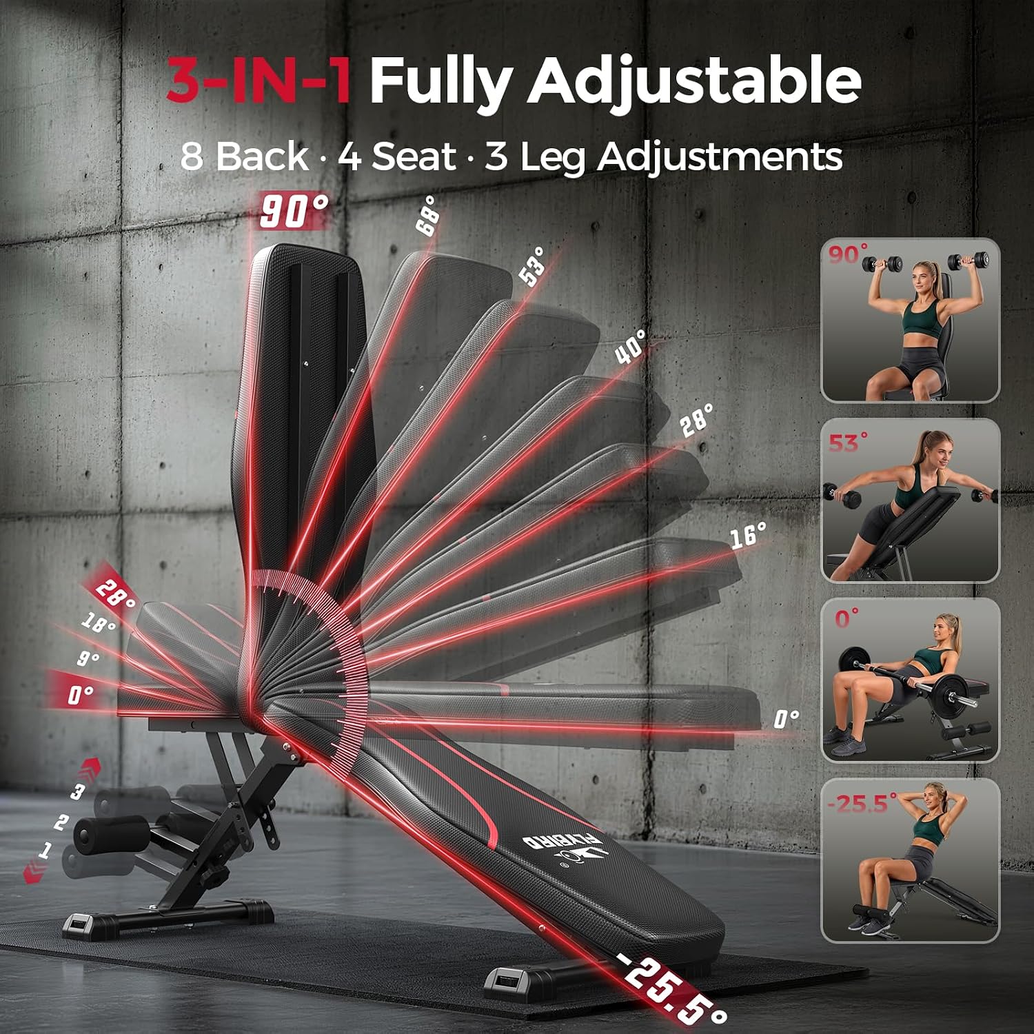 FLYBIRD WB2 Weight Bench, Adjustable Weight Bench for Full Body Workout