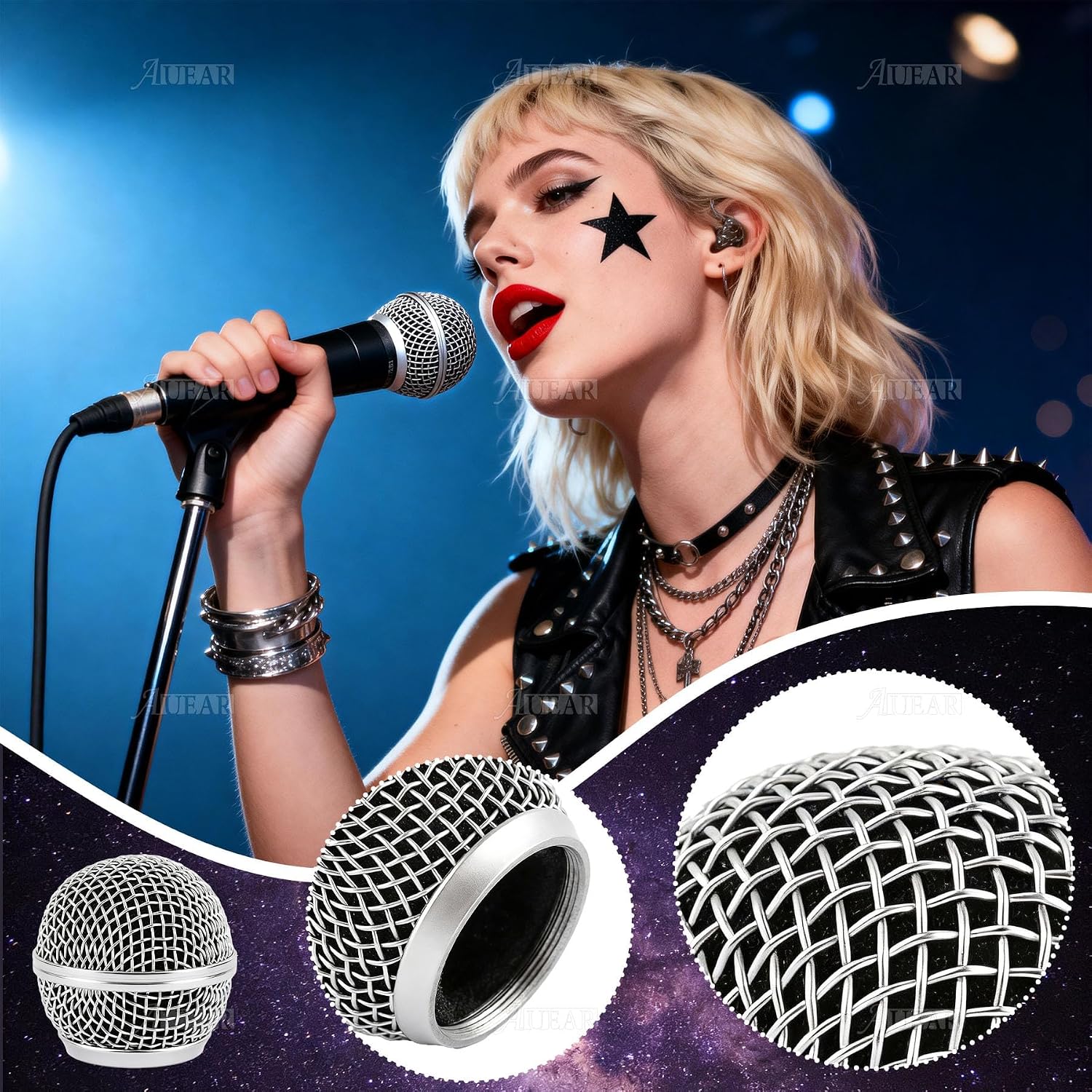 AUEAR, 2 Pack Microphone Grill Grille Ball Head Replace for SM58 BETA58 SM58LC SA-M30 SV100 RK143G Pgx2 Slx2