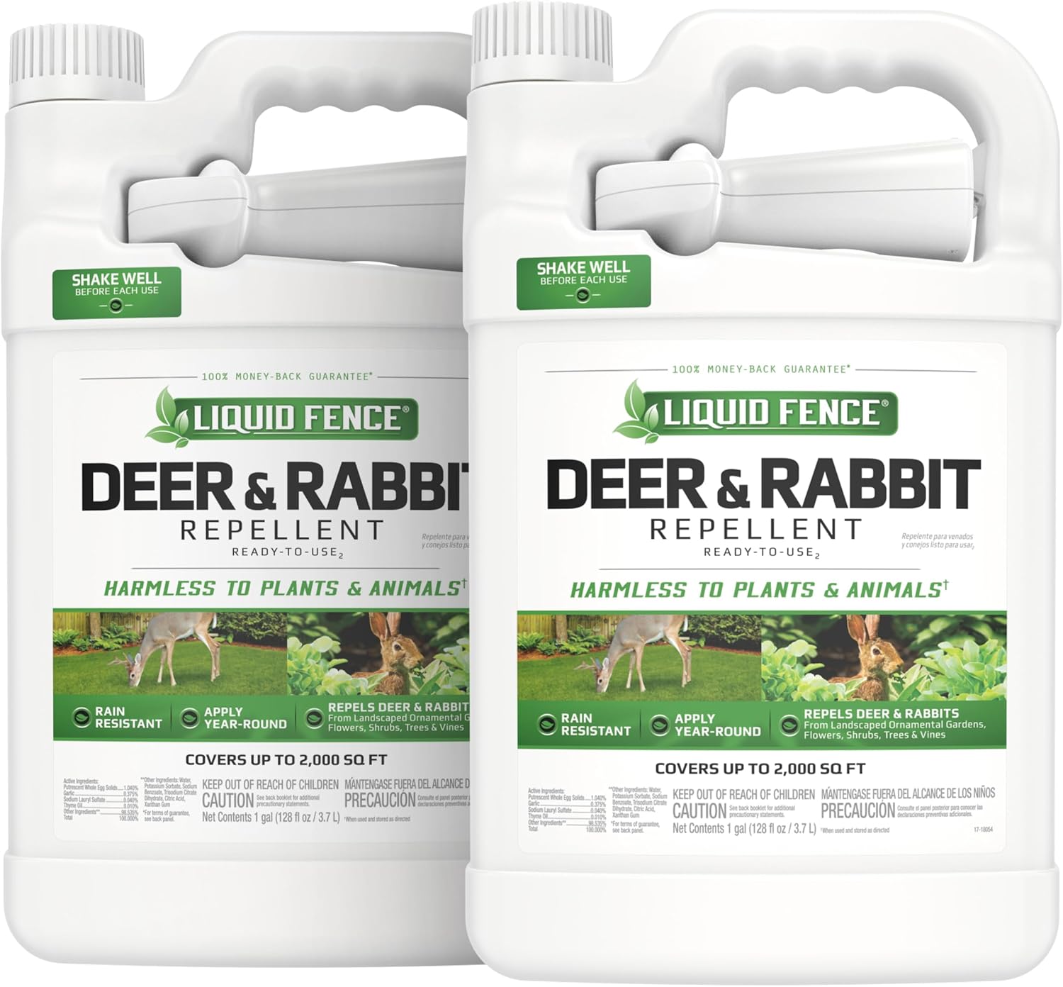 Liquid Fence Deer and Rabbit Repellent Ready-to-Use Spray, 1 Gallon | Use to Treat on Gardens, Flowers, Shrubs, Trees & Vines, Covers up to 2,000 Sq. Ft., Harmless to Plants & Animals