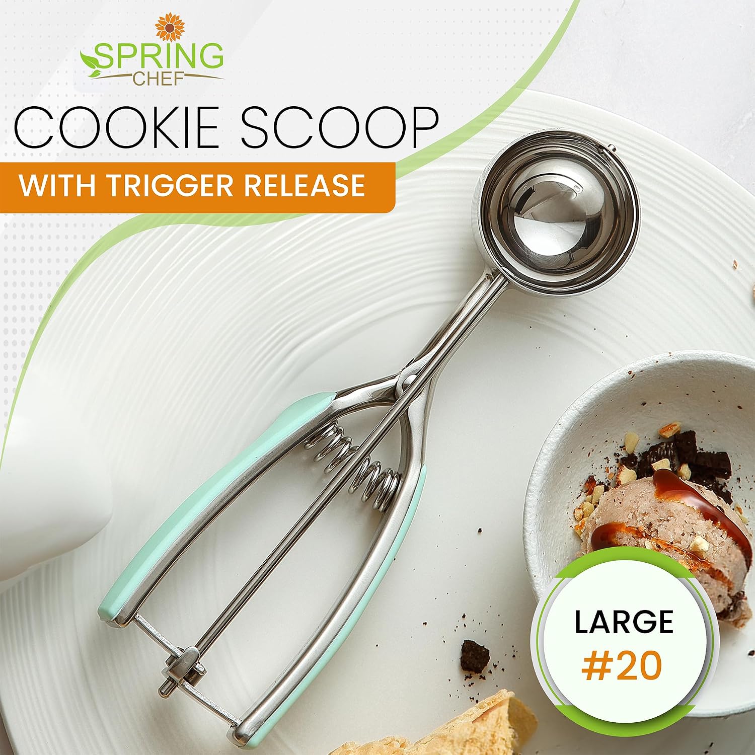 Spring Chef Medium Stainless Steel Cookie Scoop, #40, 1.7 Tablespoon, Black