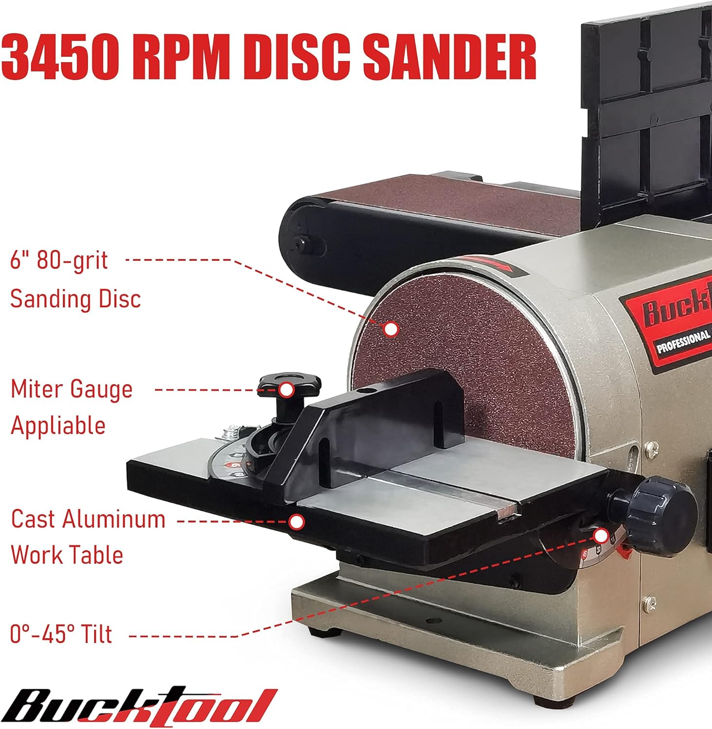 BUCKTOOL Bench Belt Disc Sander for Woodworking, 4x36" Belt, 6" Disc, 5A | Bench Sander with 3/4HP Direct Drive, 2161FPM, 3450RPM
