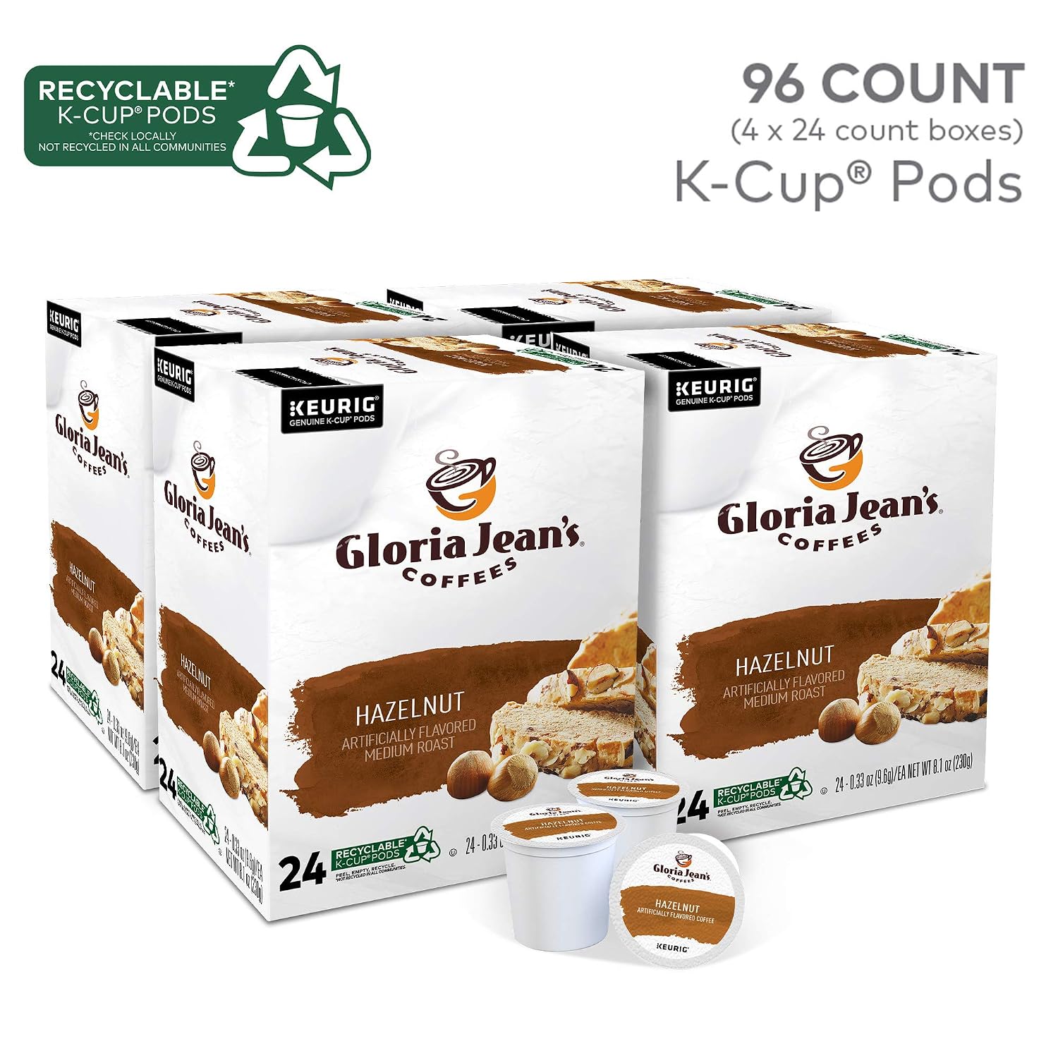 Gloria Jean's Coffees Butter Toffee, Single-Serve Keurig K-Cup Pods, Flavored Medium Roast Coffee, 96 Count