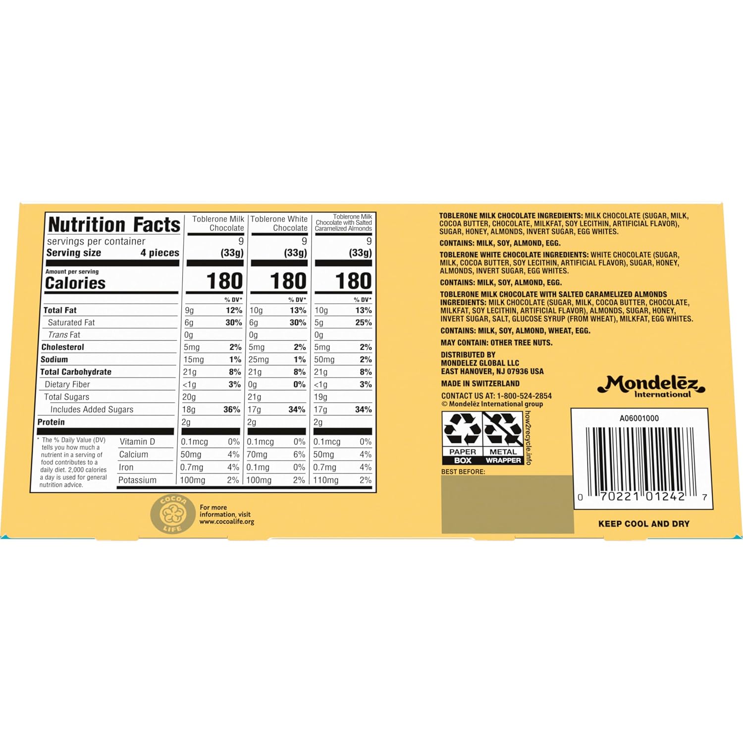 TOBLERONE Dark Chocolate Bar with Honey and Almond Nougat, 20 Bars | Bulk Chocolate